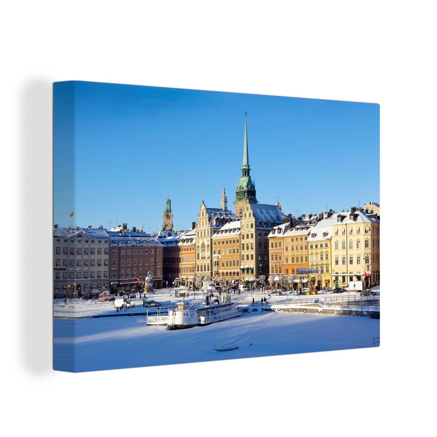 OneMillionCanvasses® Leinwandbild Winter in Wandbild Leinwandbilder, St), cm Wanddeko, Aufhängefertig, Stan, Stockholms 30x20 Gamla (1