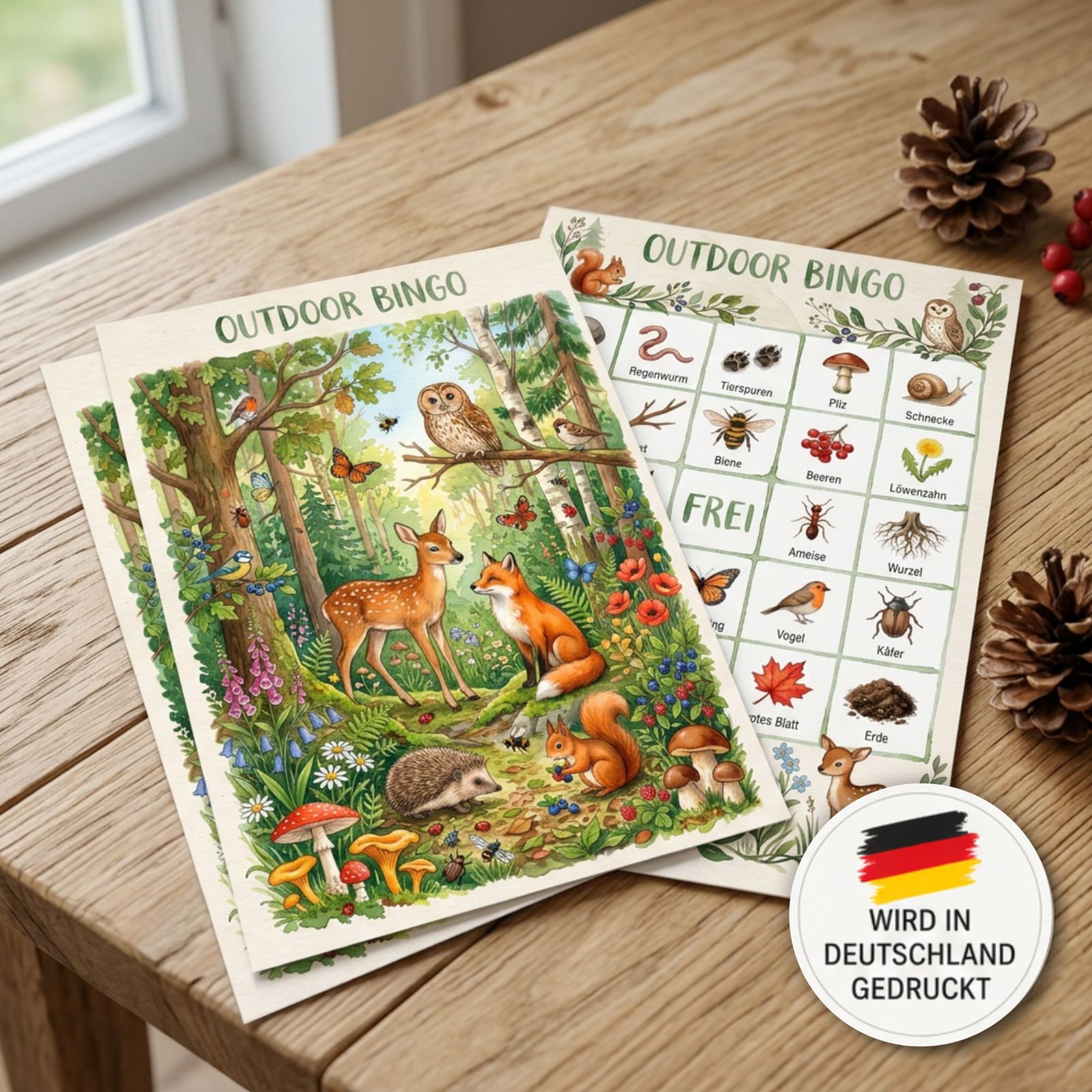 nikima Spiel Outdoor Bingo – 10 Bingokarten für Kinder, Natur Suchspiel