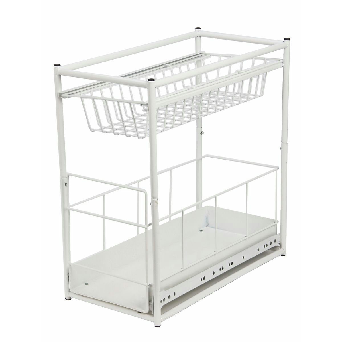 Spetebo Spülenauszug Metall Einbauschublade weiß - 45 x 45 cm, Schrankauszug mit 2 Körben