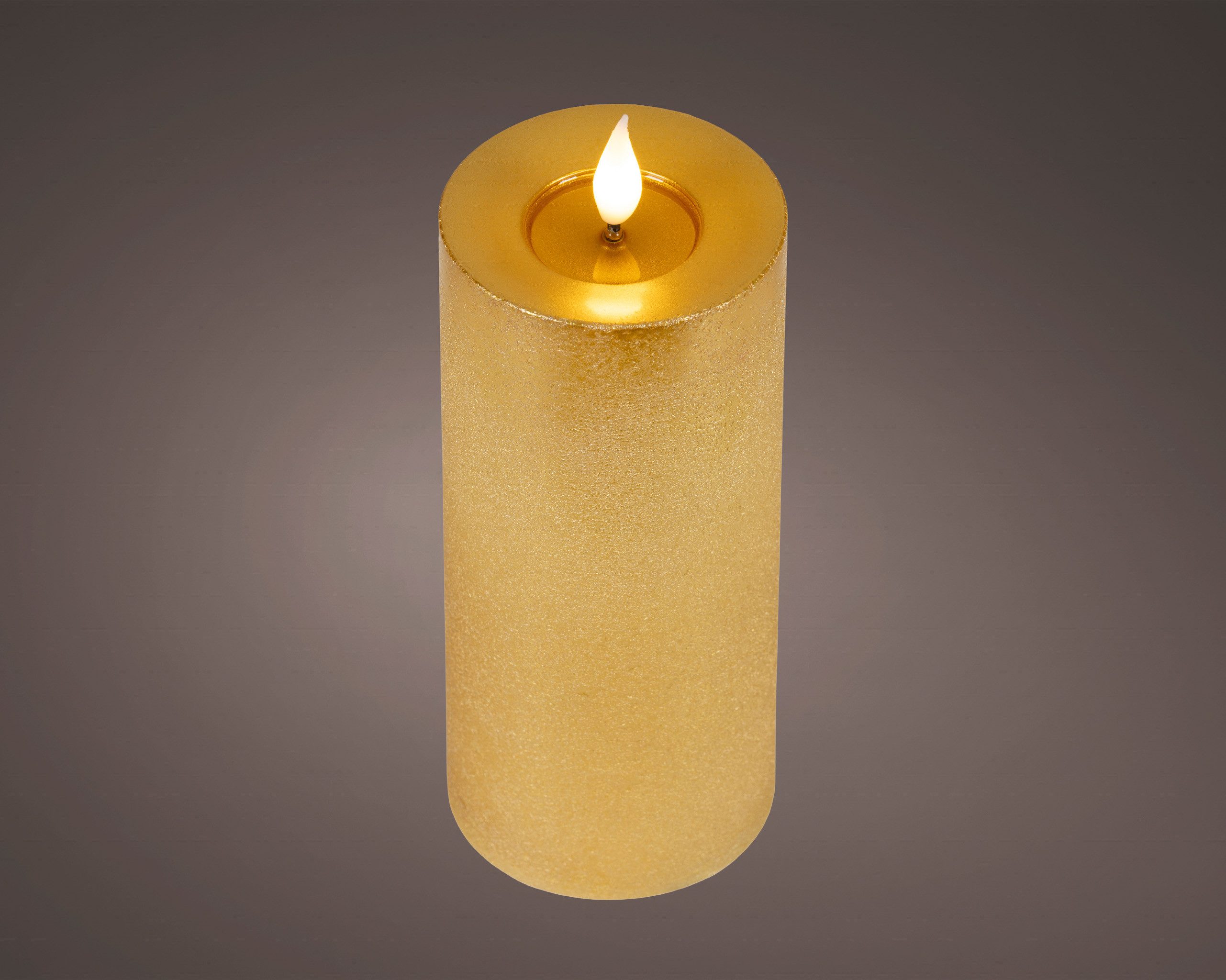 Lumineo LED-Kerze, Timer, warmweiß, LED Kerze 7,5x20cm mit Timer Wachs Flacker-Effekt Gold / Warmweiß