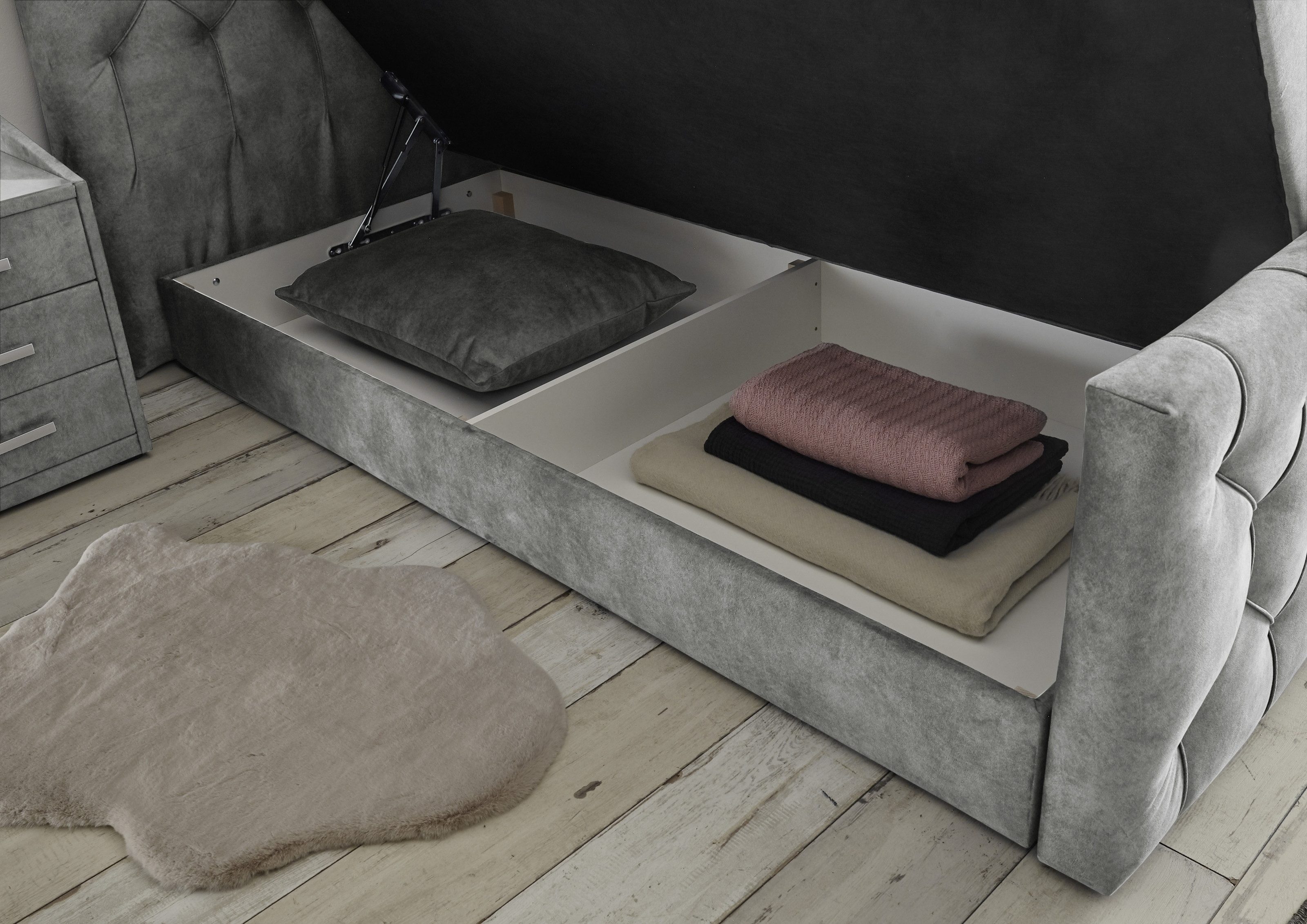 Black Red White Boxspringbett Topper, Bettkästen, hellgrau gesteppt, 180x200cm - 200x113x225cm BxHxT