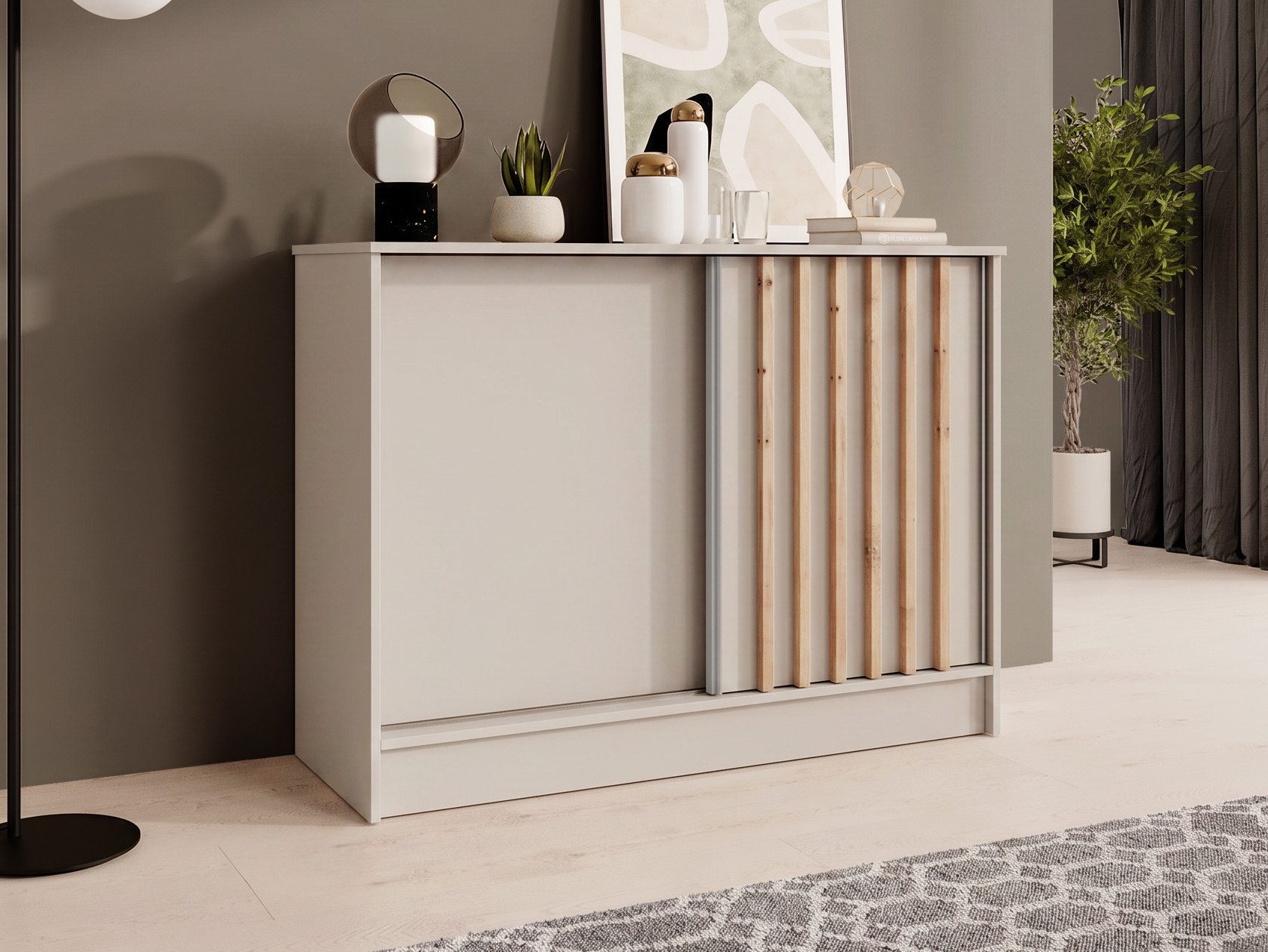 Beautysofa Kommode mit 2 Schiebetüren HORIZON (in 100 cm, 120 cm oder 160 cm, verschiedene Farben: Eiche Artisan, Schwarz, Weiß, Kaschmir), mit dekorativen Lamellen