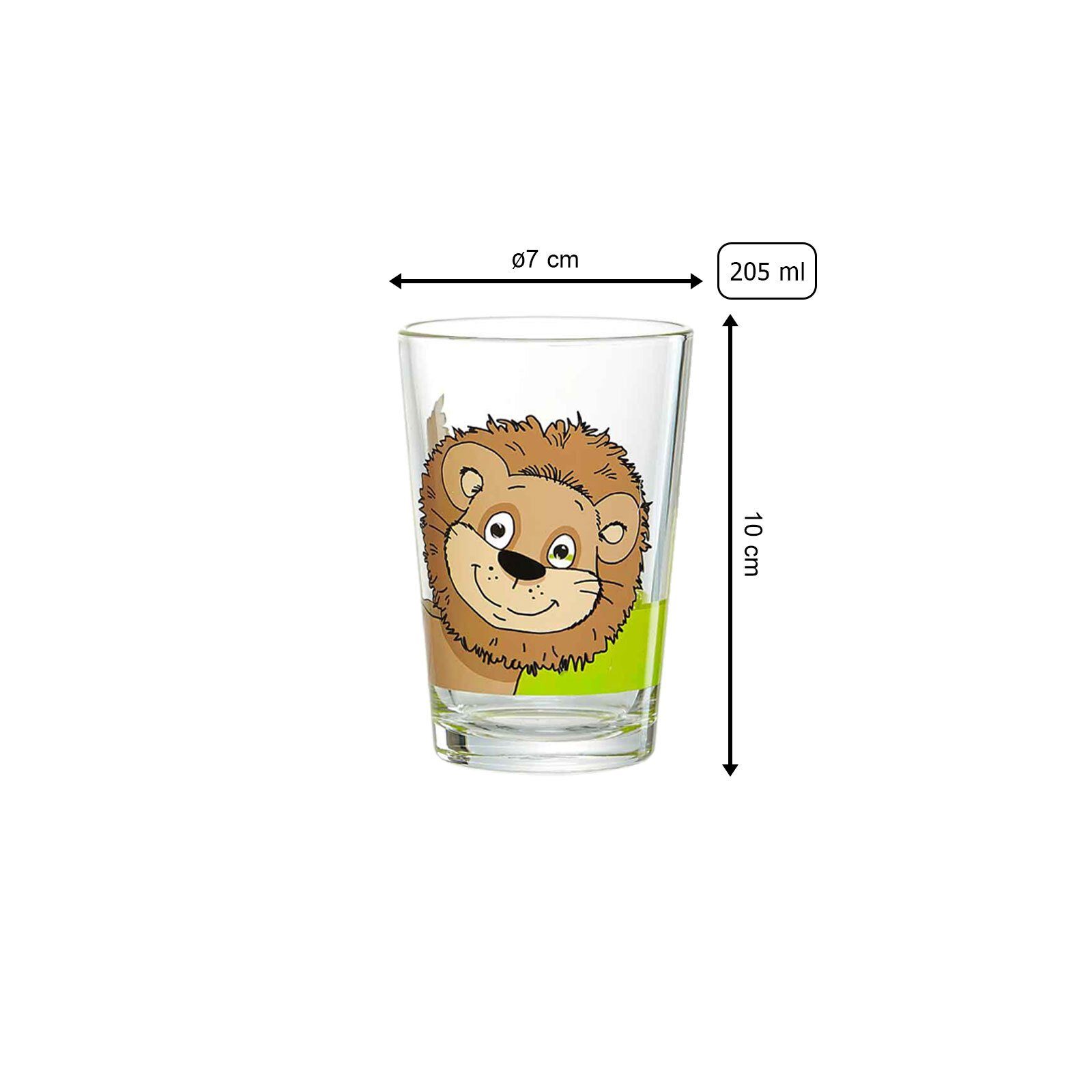 Ritzenhoff & Breker Kinderbecher Dschungeltiere Kindergläser 205 ml 3er Set, 3-tlg., Glas
