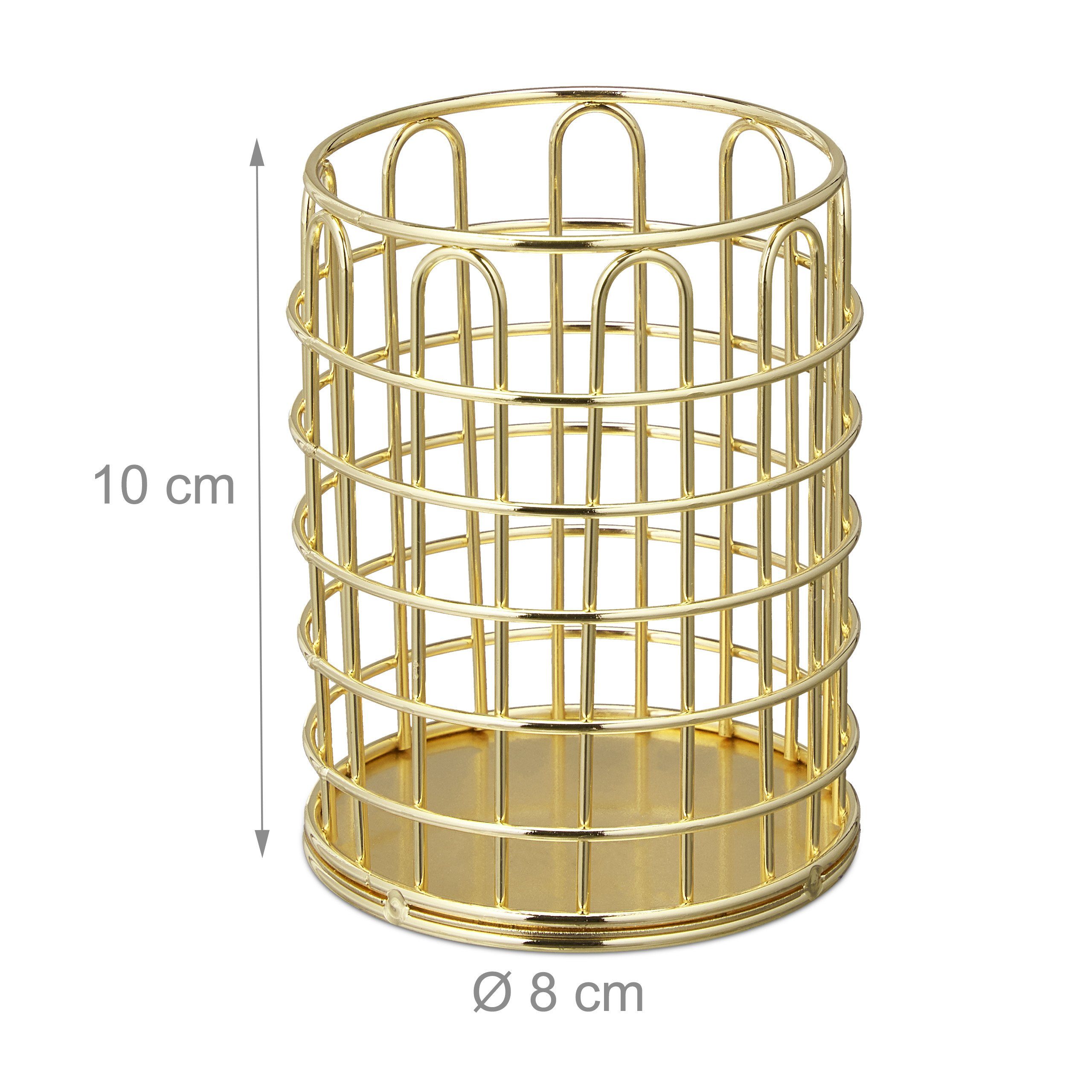 relaxdays Organizer 4 x Stiftehalter Metall rund gold