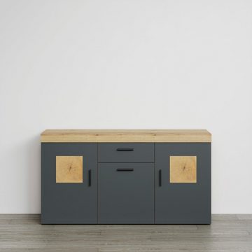 Home affaire Sideboard Tyler (Packung, 1 St), Mit Hirnholzapplikationen - Aufgebaut (B/T/H): 160/42/86 cm