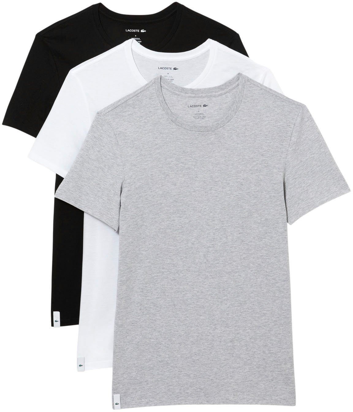 grau für Baumwollmaterial Atmungsaktives T-Shirt schwarz angenehmes Lacoste weiß (3er-Pack) Hautgefühl