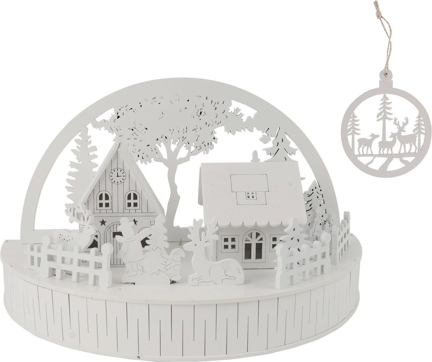 OTTO home Weihnachtsdorf Weihnachtsszene mit LED-Licht, 1 Stück, Holz, weißes Dorf mit Häusern und Rentieren, Höhe 18 cm
