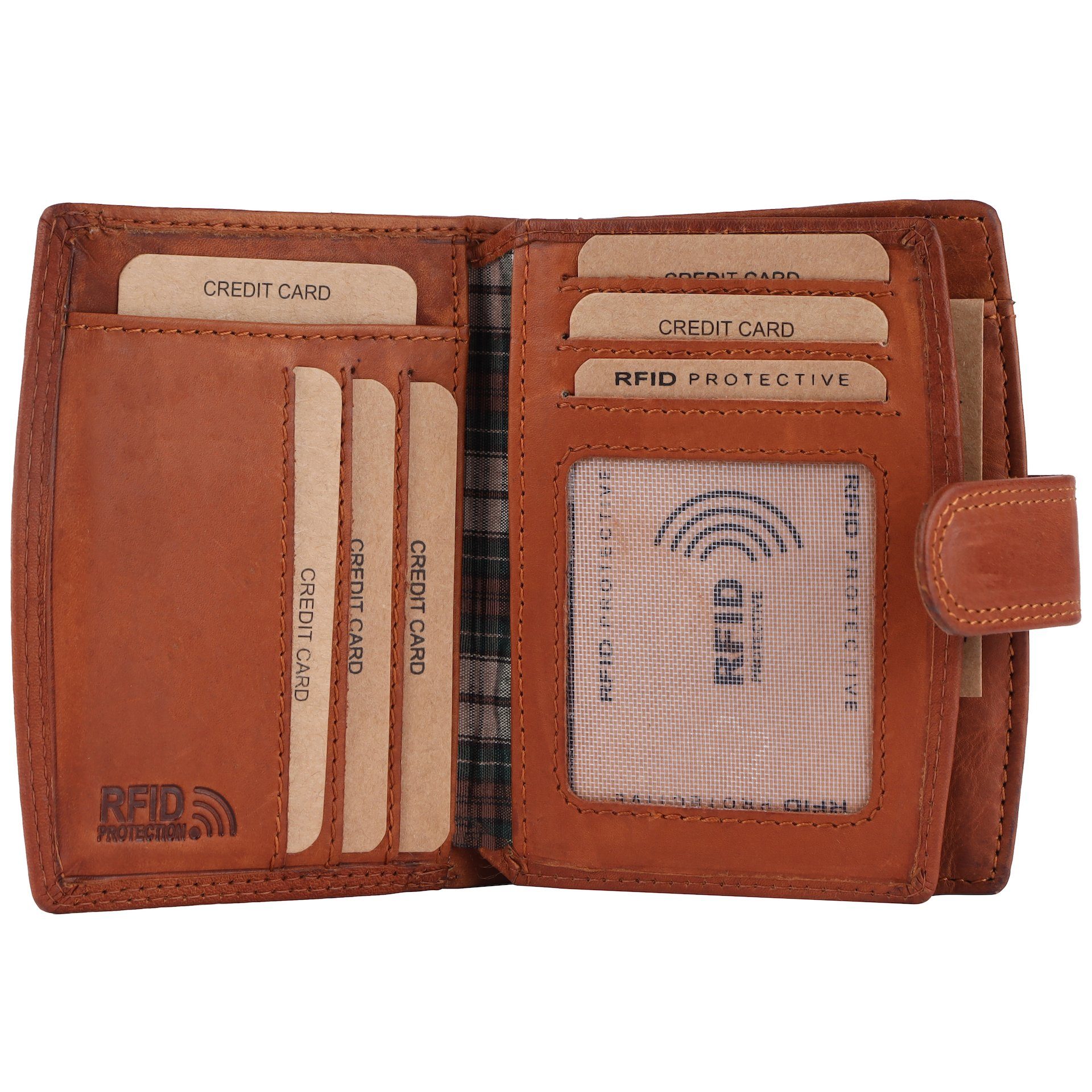 Benthill Geldbörse Damen Echt Geldbeutel Münzfach Kartenfächer Portemonnaie RFID Reißverschlussfach RFID-Schutz Leder mit vielen Kartenfächer, Braun