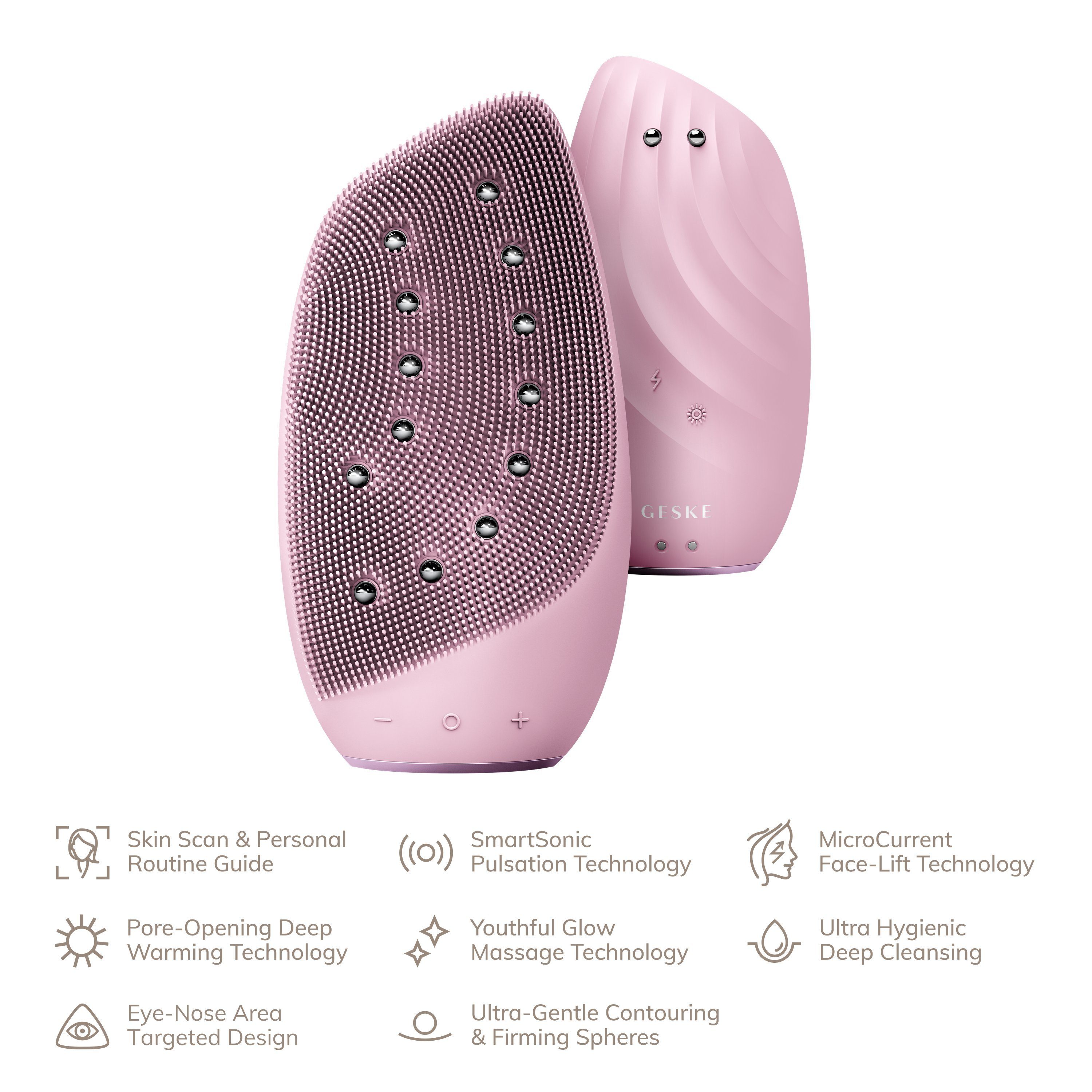 GESKE (Gerät Beauty & kostenloser Du Tech Facial deine Gesichtsreinigungsbürste Thermo (SmartAppGuided erhältst German Packung Face-Lifter der Gerät 1, GESKE in App Sonic personalisierte 8 Pink Mit Brush Hautpflegeroutine. Device), APP Elektrische inkl. 2-tlg., USB-Ladekabel), SmartAppGuided™ &