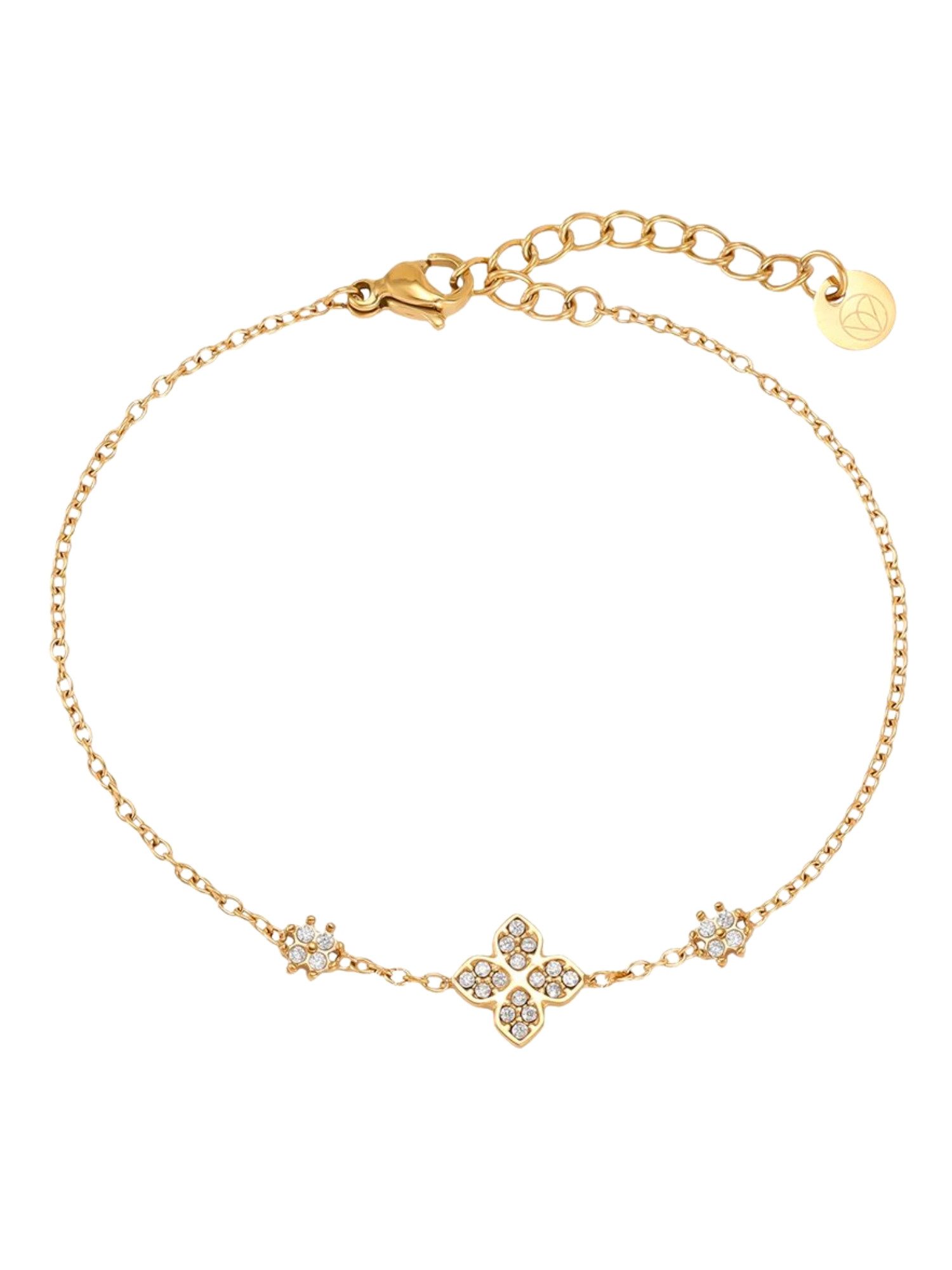 Adel Accessoires Edelstahlarmband Edelstahl Kleeblatt Armband mit Strasssteinen – Filigran, Gold, Silber, Filigranes Edelstahlarmband mit Kleeblatt und Strasssteinen