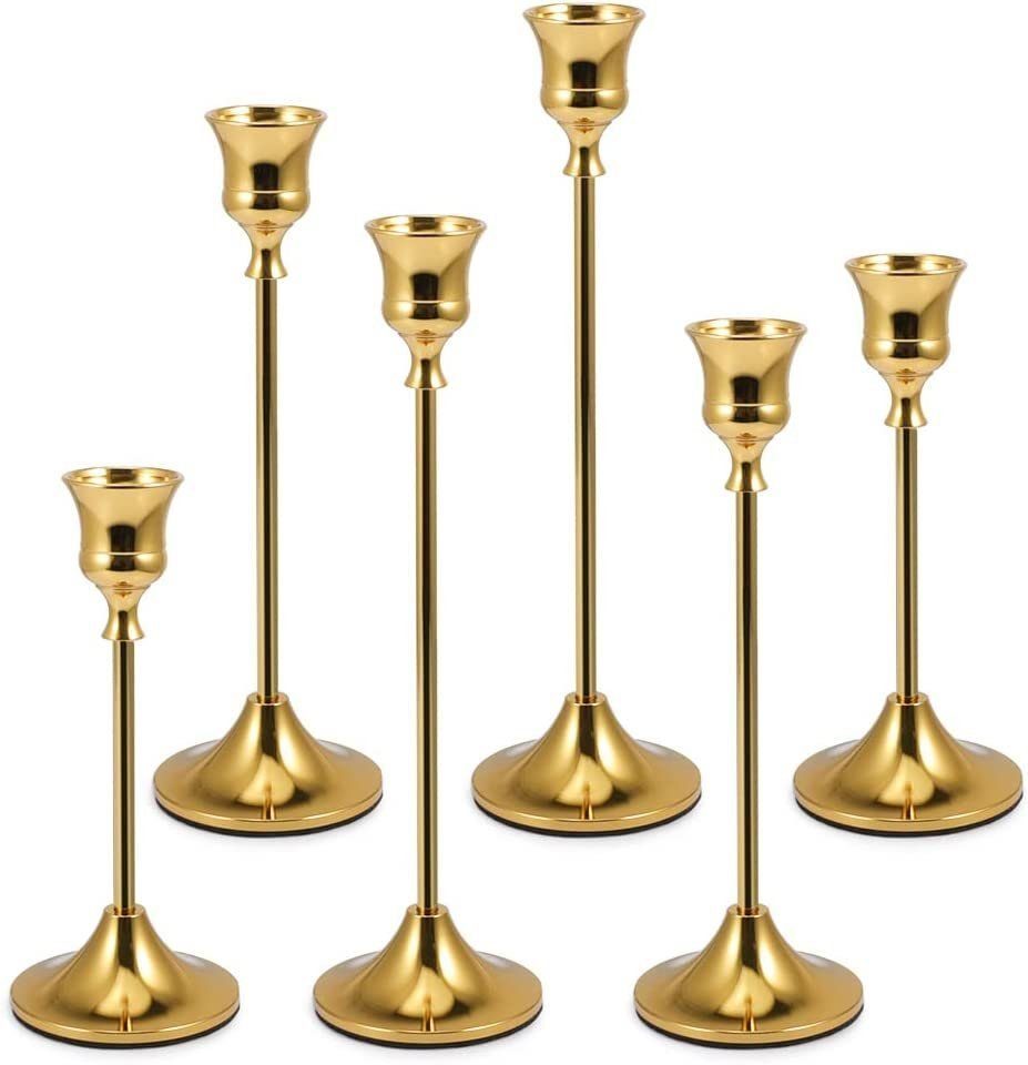 SRRINM Kerzenhalter St) 6teiliger Gold Set (6 Messing Kerzenständer Kegel