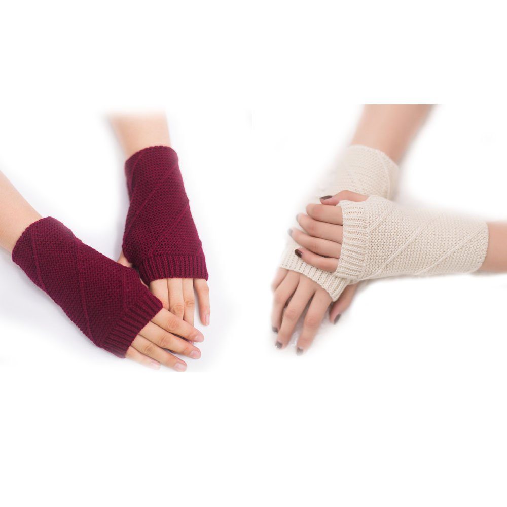 CTGtree Strickhandschuhe 2 Paar Winter Handschuhe für Damen Fingerlose Handschuhe