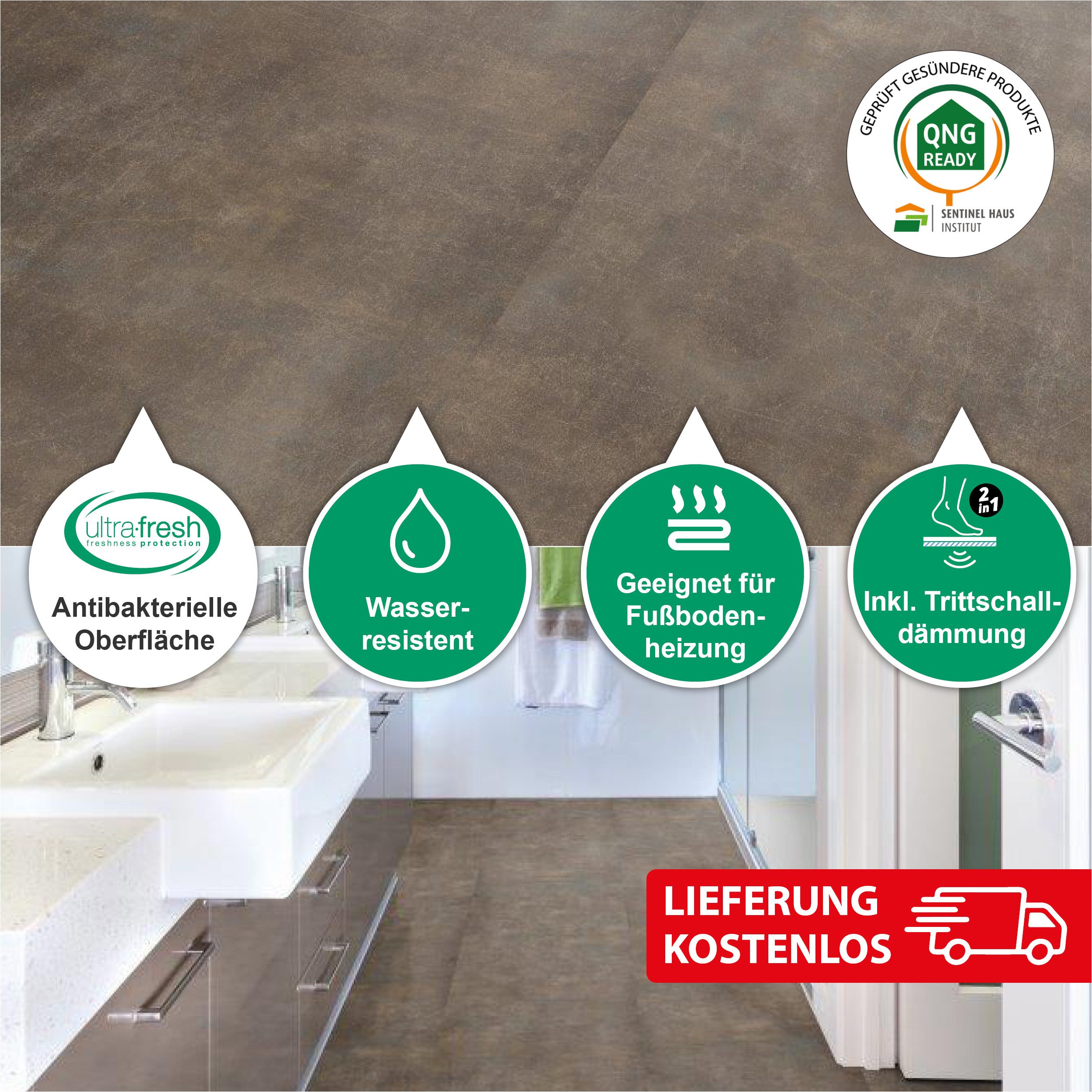 SLY Designboden XL Premium-Klick-Vinylboden inkl. Tritschalldämmung, Packung mit 1,982 m², Versandkostenfreie Lieferung, Inkl. Trittschalldämmung, Wasserfest und mit Klicksystem