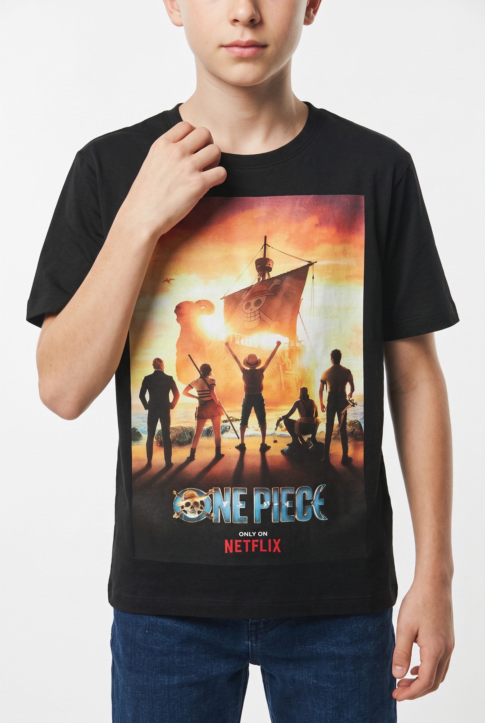 Name It Kurzarmshirt NKMMALIM ONEP SS NREG TOP BOX BFU Baumwollmischung, Fotodruck der Serie "One Piece" – Bild 3 von 5
