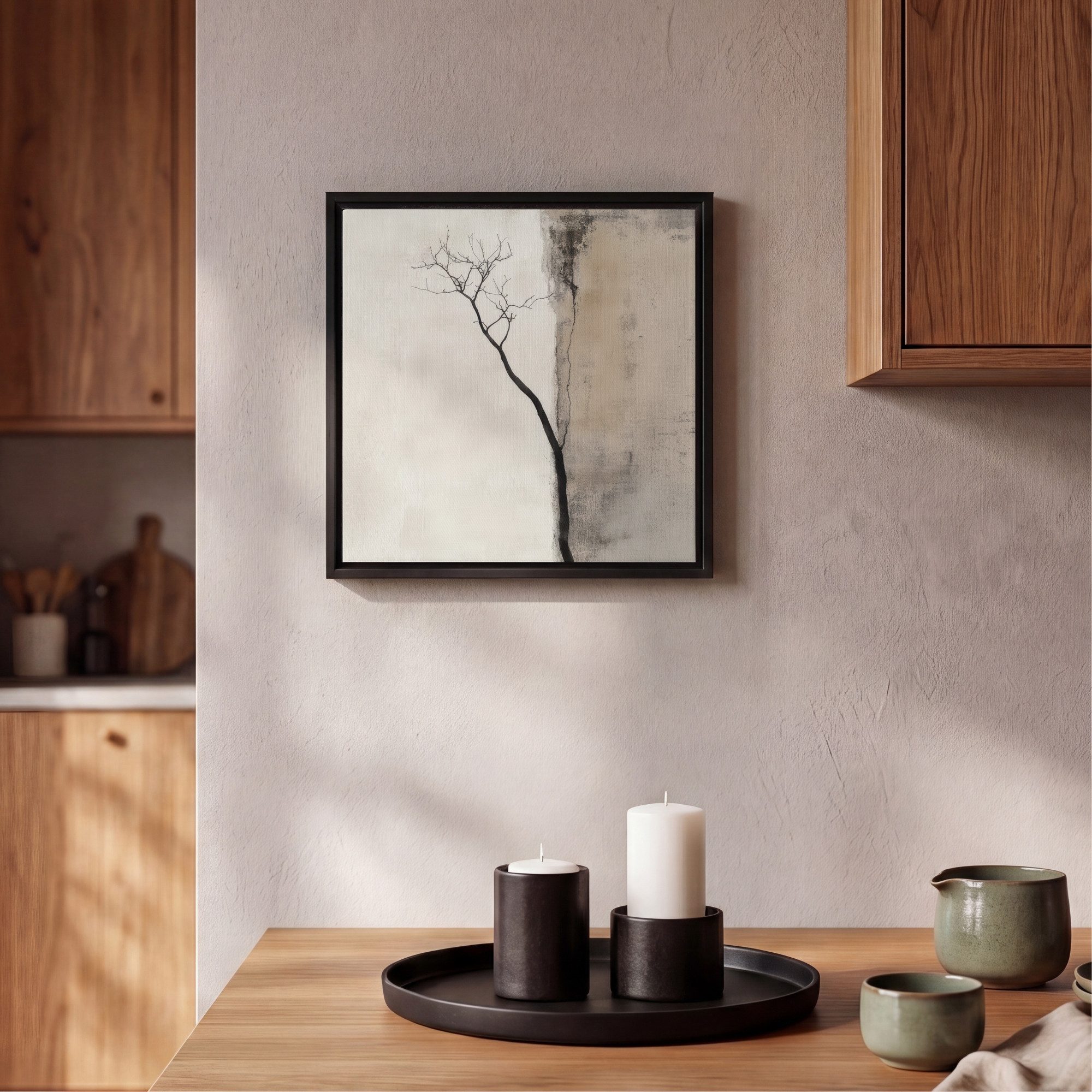 OneMillionCanvasses® Leinwandbild mit Rahmen - Wabi sabi - Pflanze - Beige, Fotodruck (1 St), Leinwand Bilder Klein, Wand Dekoration Aesthetic 20x20cm – Bild 2 von 5