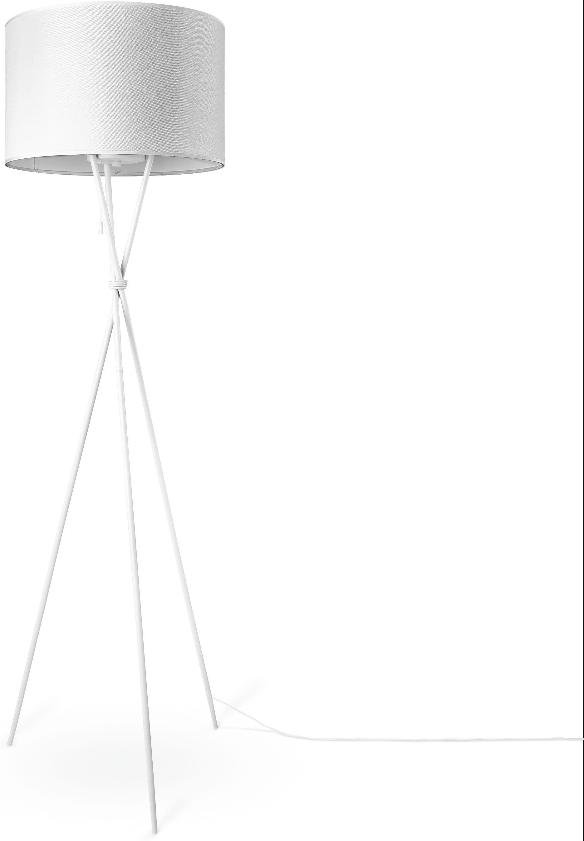 Standleuchte UNI KATE ohne CANVAS weiß Dreibein weiß Wohnzimmer Stoffschirmlampe Schirm Leuchtmittel, Home E27 COLOR, Paco Textil Stehlampe