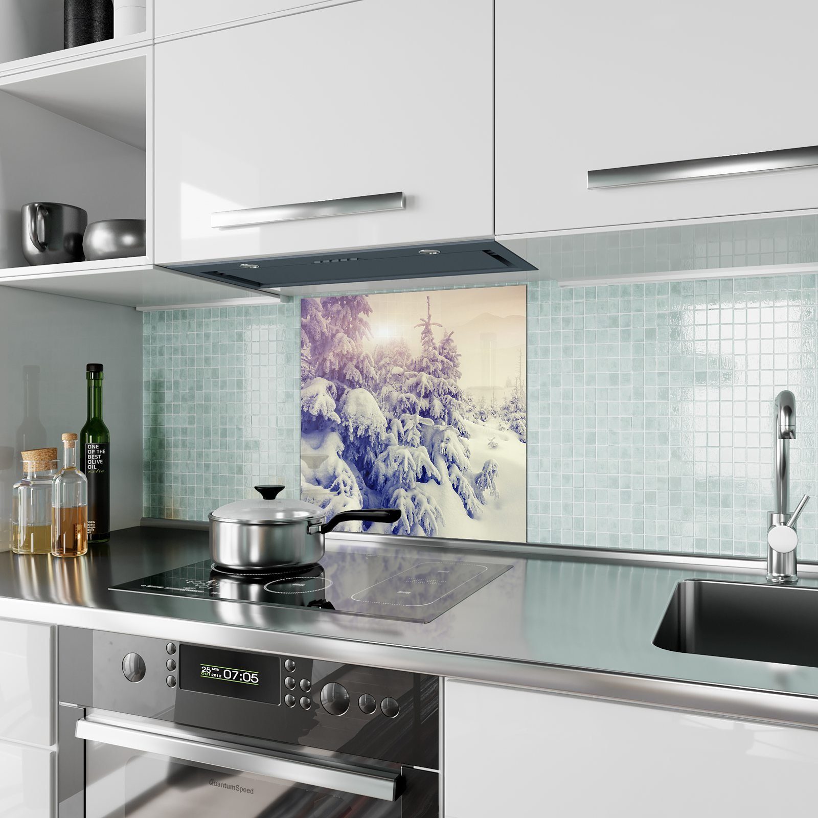 in Küchenrückwand Sonne Winterlandschaft Primedeco Spritzschutz Glas Küchenrückwand Motiv mit