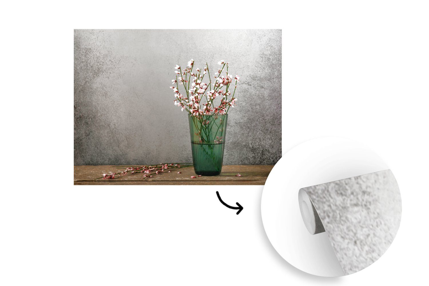 bedruckt, Tapete St), MuchoWow - Montagefertig Wandtapete Rosa für Matt, Stilleben, Fototapete - (5 Wohnzimmer, Blumen Vinyl