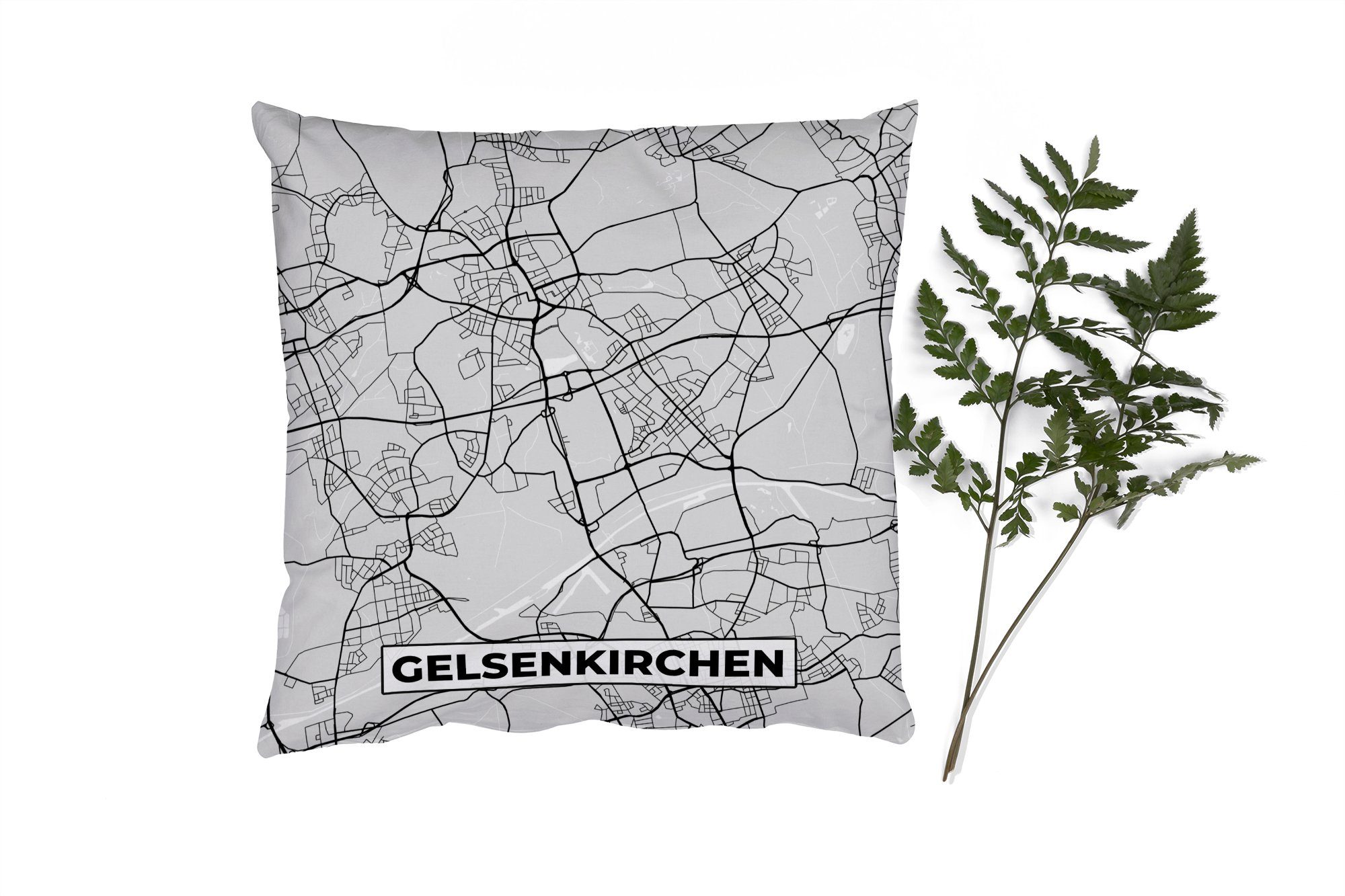 MuchoWow Dekokissen Deutschland - Stadtplan - Gelsenkirchen - Karte, Zierkissen mit Füllung für Wohzimmer, Schlafzimmer, Deko, Sofakissen