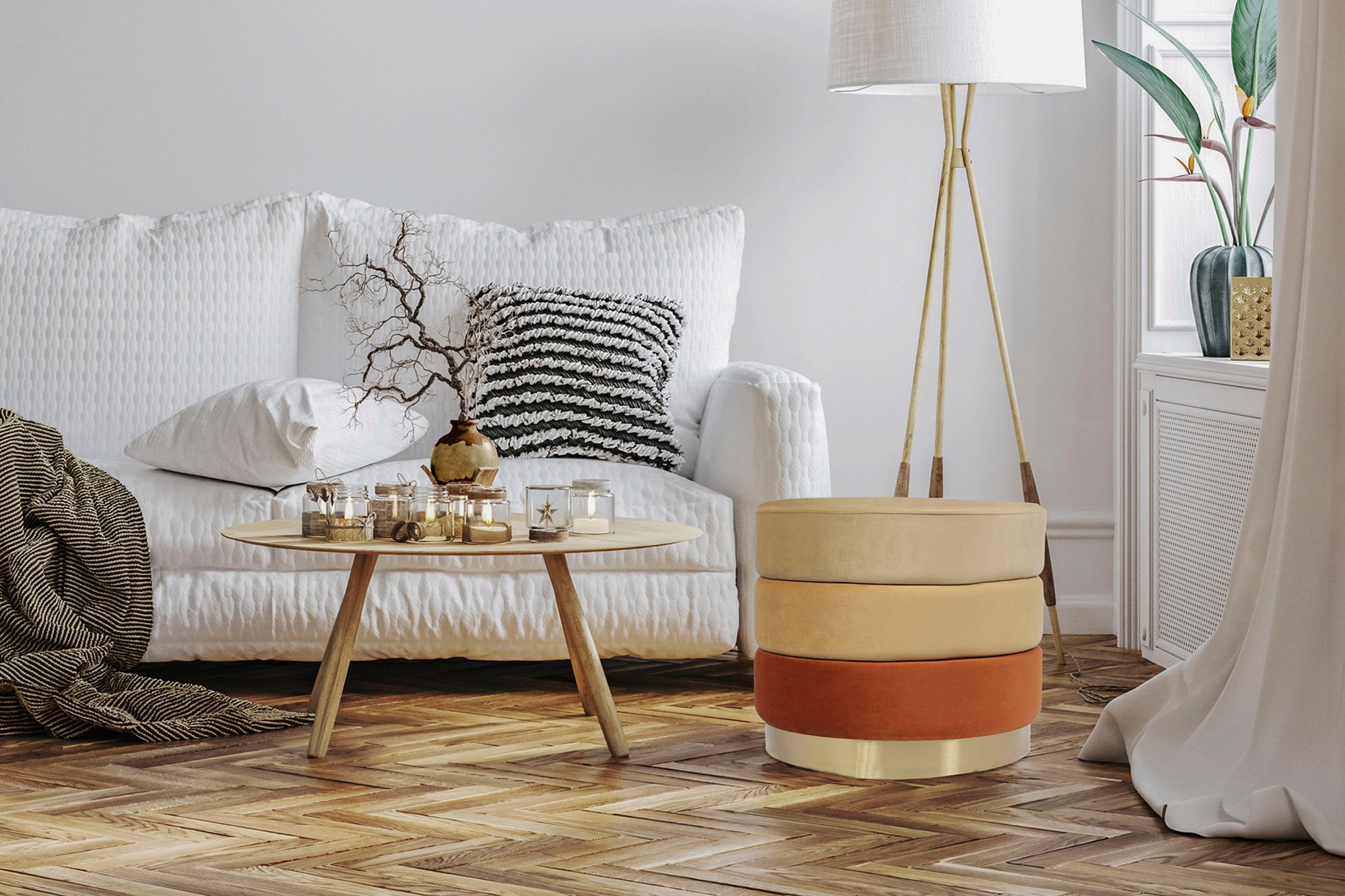 Kayoom Sitzhocker Hocker Elyse, Edler Touch durch goldenen Sockel (1 St), samtweich, hochwertig, Perfekt aufeinander abgestimmte Farben