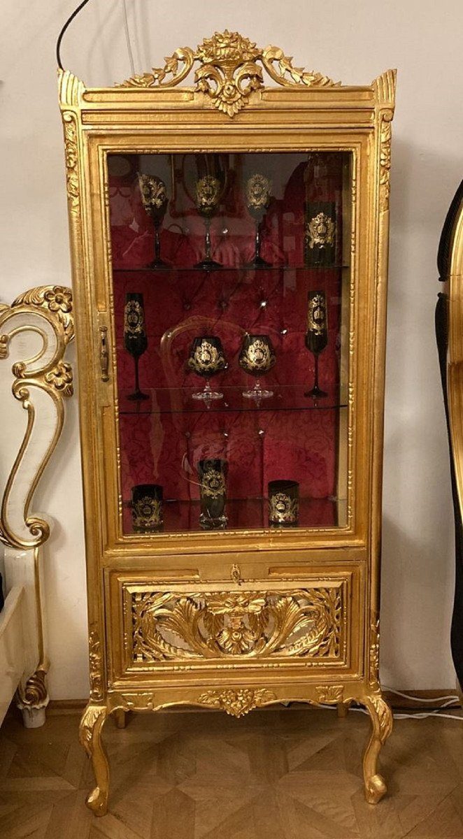 Antik Möbel im Casa Padrino / - Stil Barockstil - Bordeauxrot Vitrine Möbel Barock - Gold Casa Padrino Stil Vitrine Möbel Massivholz Vitrinenschrank Handgefertigter Schublade Barock Wohnzimmer Antik mit Glastür - und