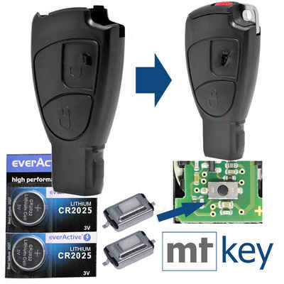 mt-key Auto Schlüssel Smartkey Ersatz Gehäuse 2 Tasten + 2X passende CR2025 Knopfzelle, CR2025 (3 V), für Mercedes Benz W169 W245 W202 W203 CL203 Funk Fernbedienung