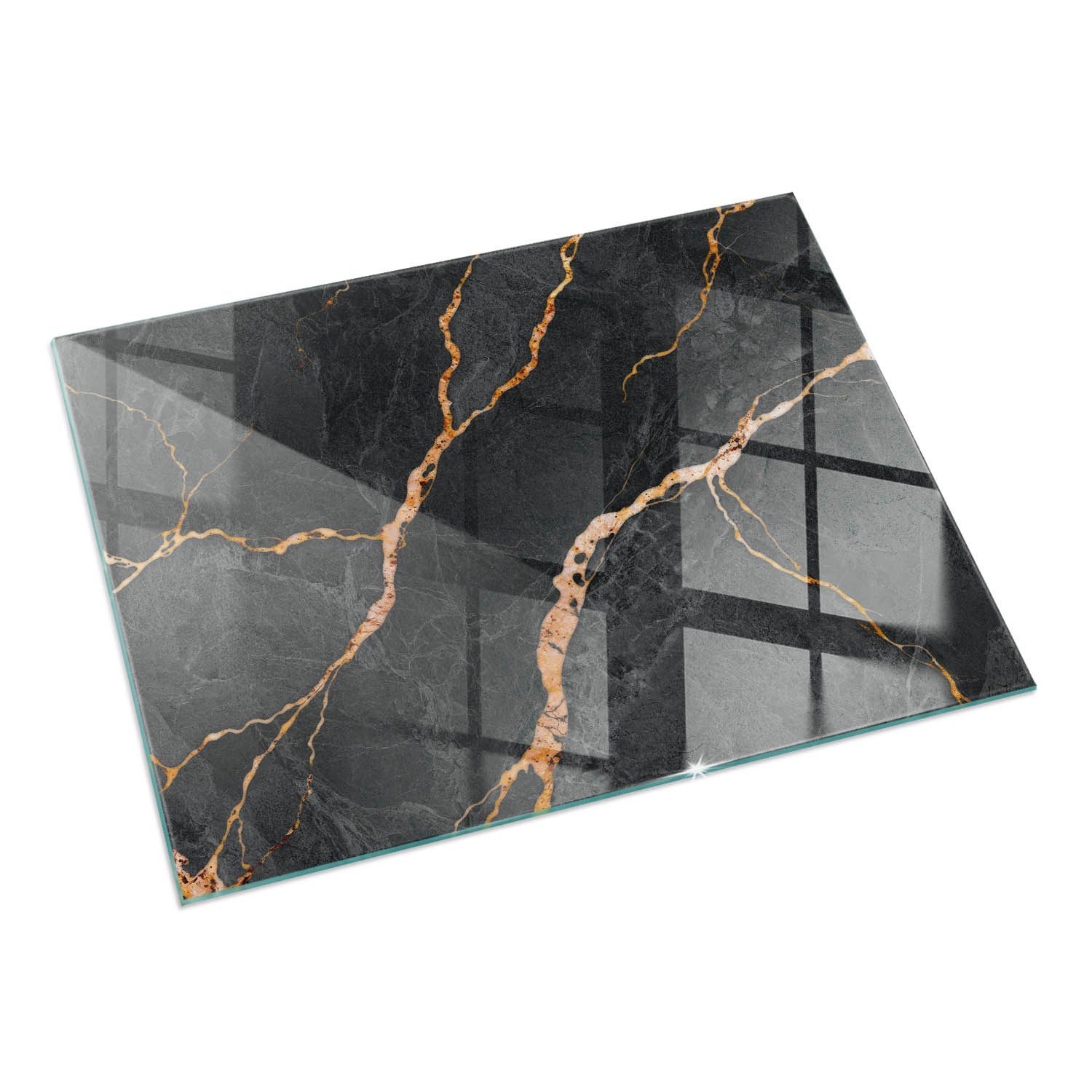 Tulup Bodenschutzplatte Schwarz Eleganter Marmor, Gehärtetem Glas Kaminöfen Schutzplatte