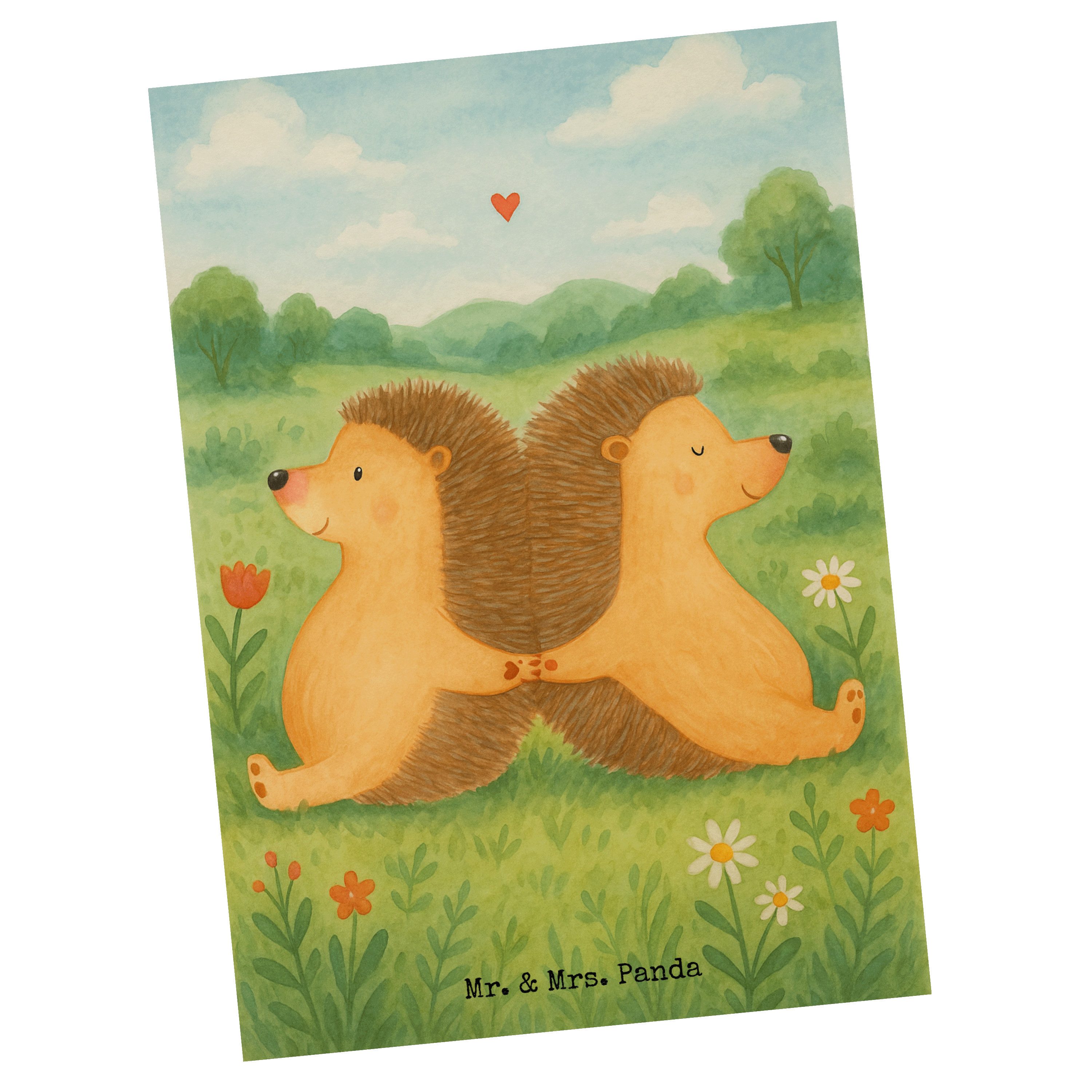 Mr. & Mrs. Panda Postkarte Igel händchenhaltend Design, Postkarte, Weiß, Hochzeit, glücklich, bi, Liebesgeschenk glücklich Igel