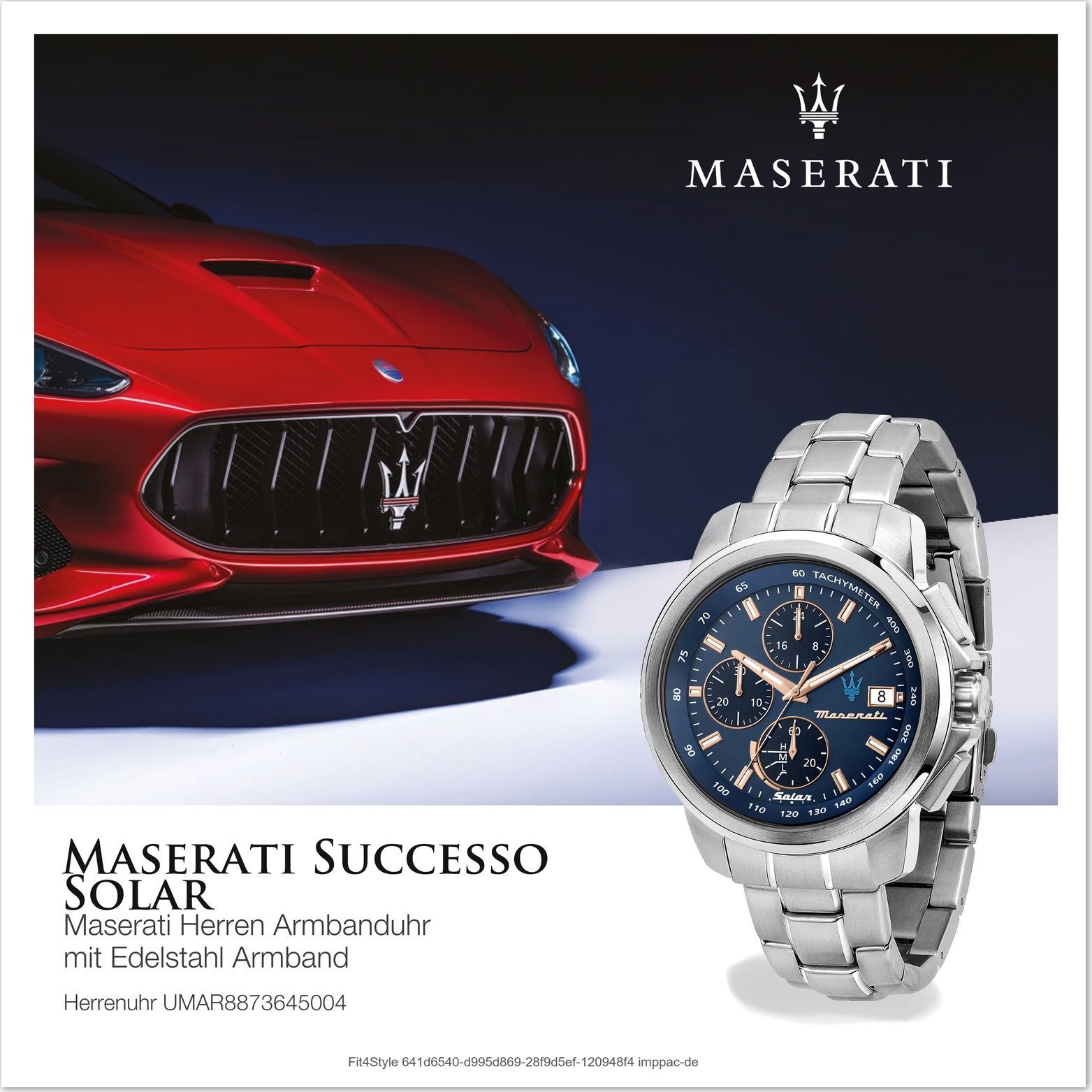 44mm) Chronograph, Maserati rundes Herrenuhr Gehäuse, MASERATI (ca. groß Chronograph Edelstahlarmband, Edelstahl blau