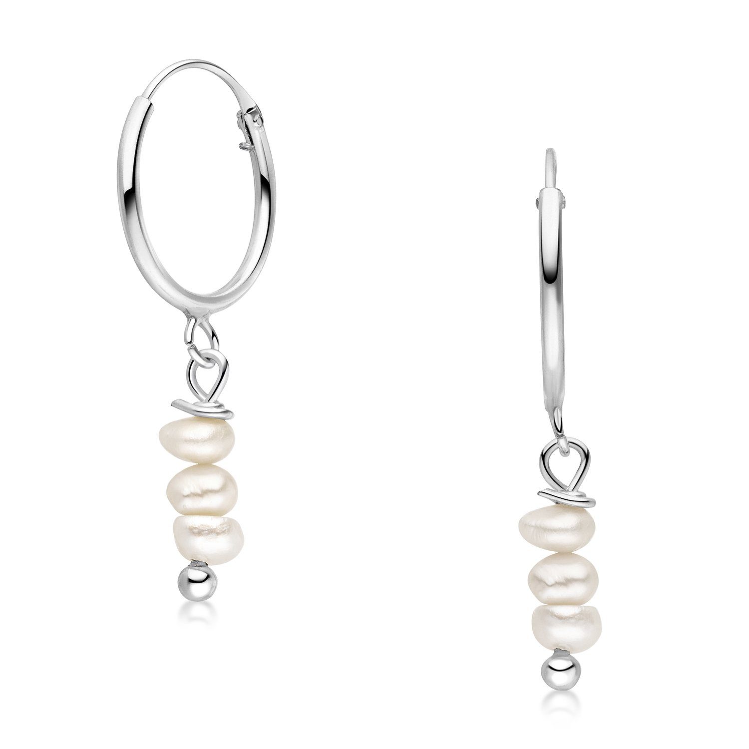Paar Creolen Damen Süßwasser Perlen cremeweiß Ø14mm SO-22