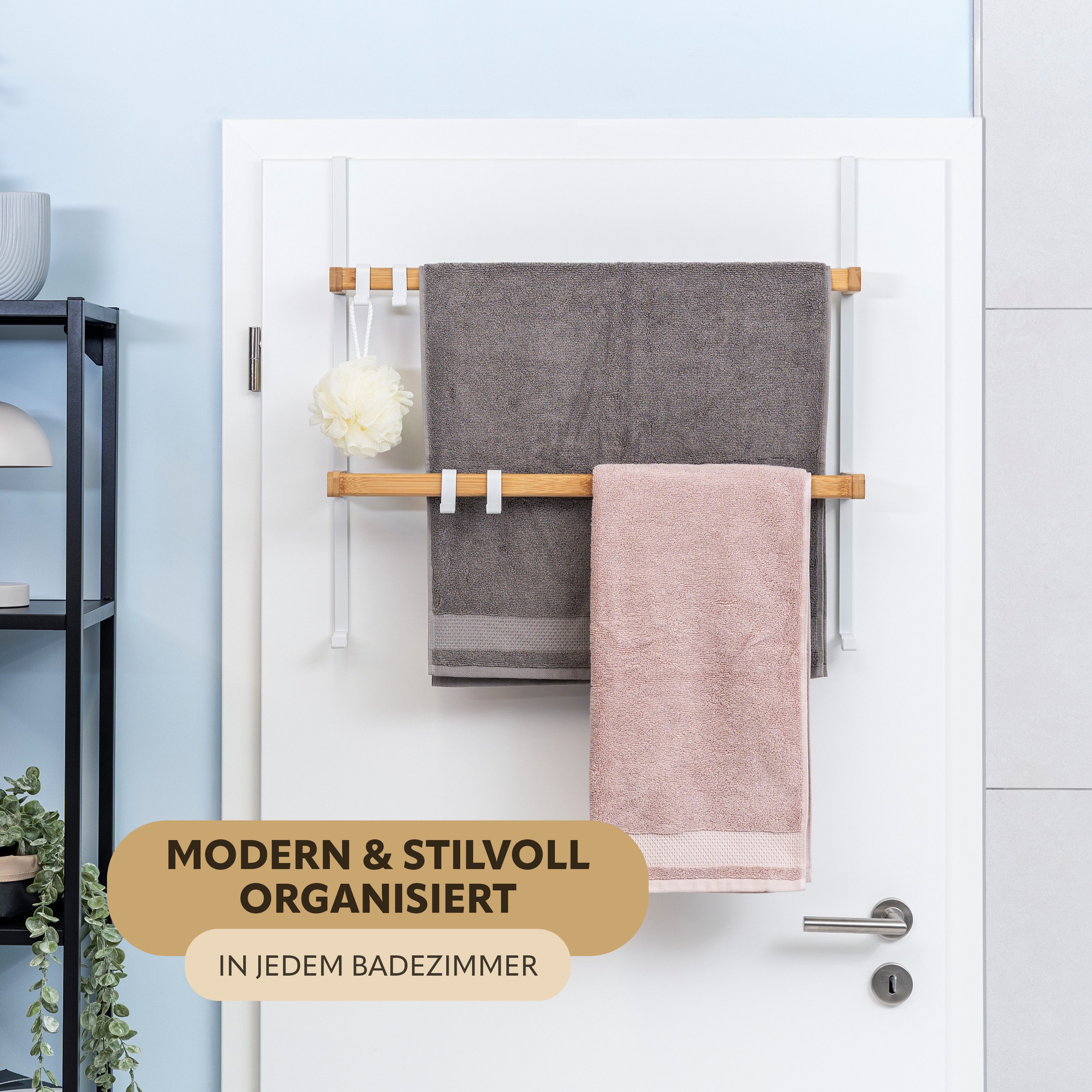 eluno Türregal aus Metall und Bambus, 2 Handtuchstangen, 4 Haken günstig online kaufen