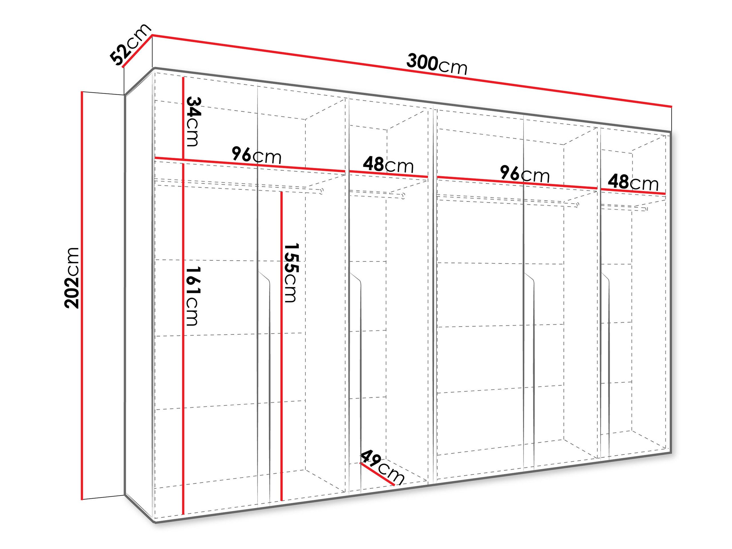 MIRJAN24 Kleiderschrank Mila I 300 (mit sechs Drehtüren) 300x52x202 cm, vier Kleiderstangen – Bild 5 von 5