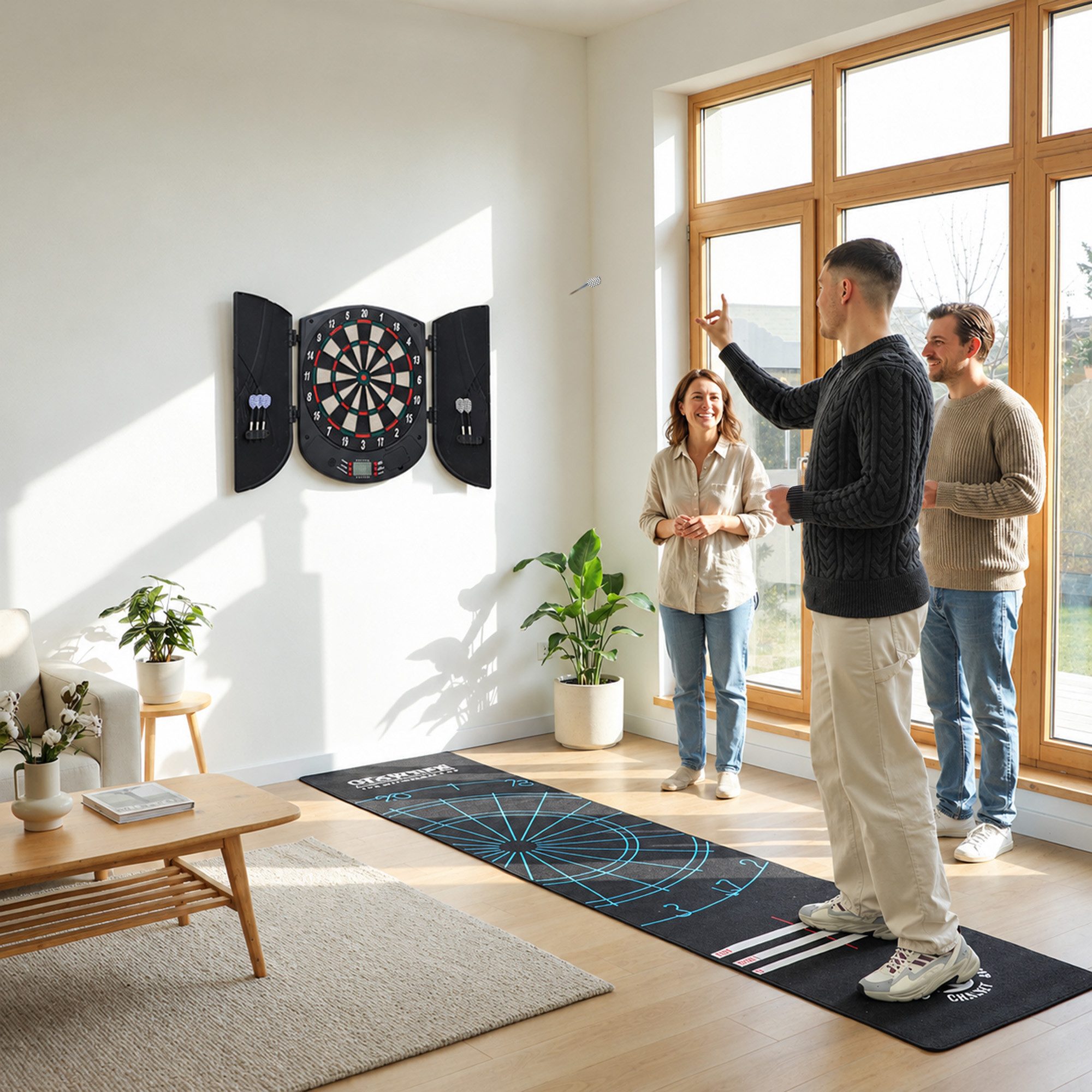 HOMCOM Dartscheibe Elektronische mit Sprachansagen Dartautomat für bis zu 8 Spieler, (Dartspiel mit LCD-Anzeige, 1-tlg., Dartboard), Schwarz 44 x 4,4 x 50 cm