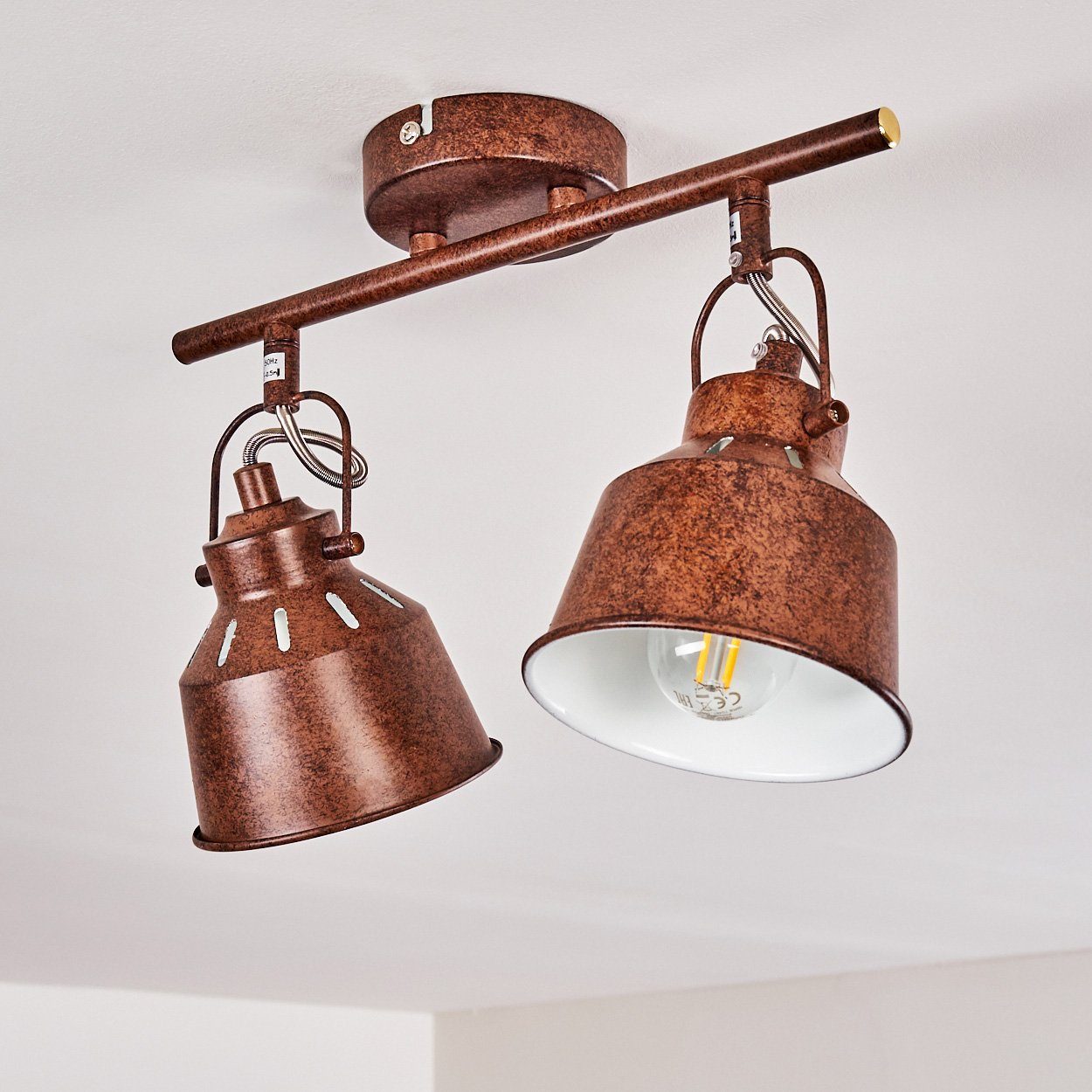 2xE14, Spot mit Metall ohne Retro/Vintage Strahlern, Rostbraun/Weiß, verstellbaren Deckenlampe hofstein aus in Leuchtmittel, Design »Rimini« im Deckenleuchte