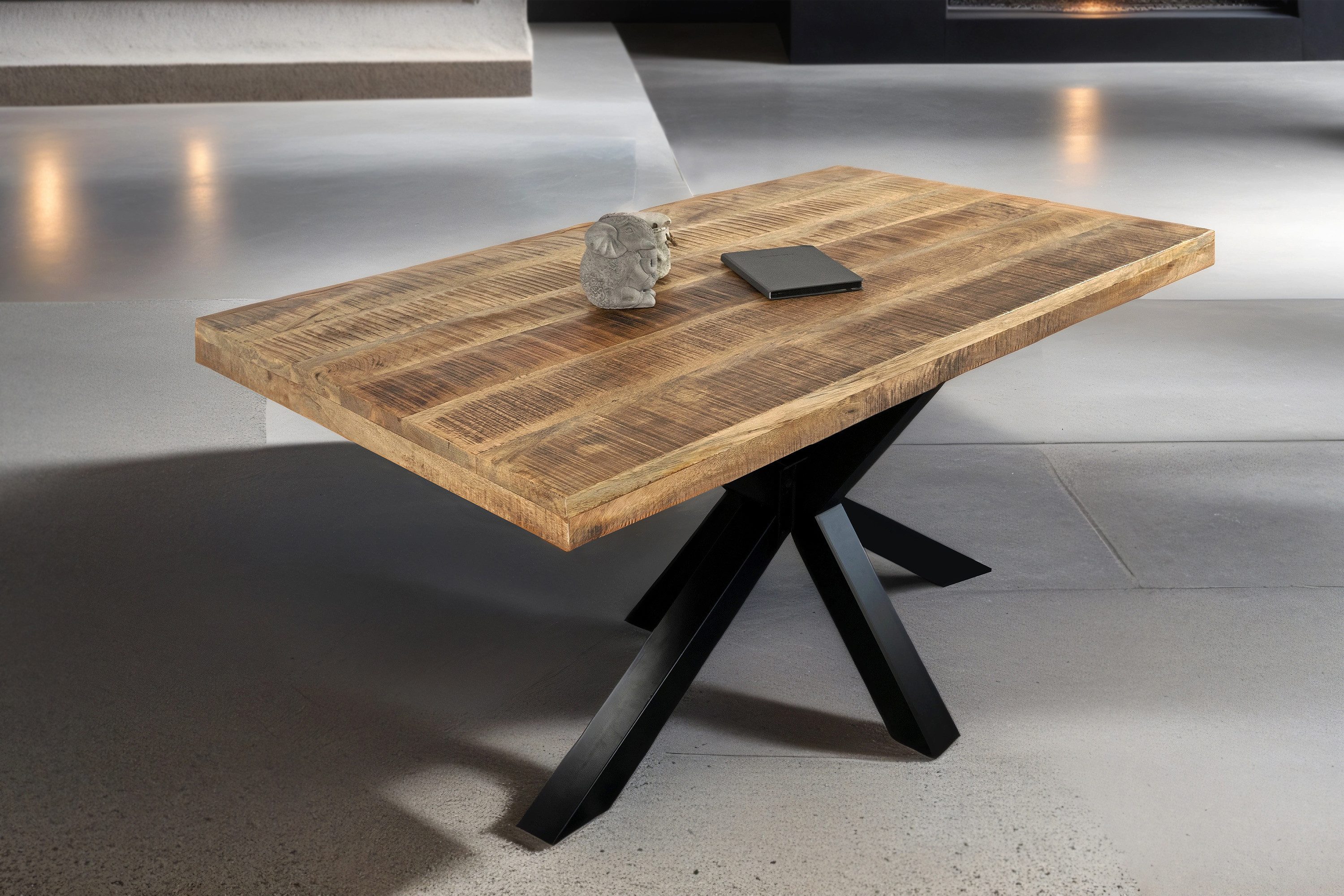 SAM® Esstisch Jamiro, massives Mangoholz, gerade Kante, Metallgestell, bis 3 Meter