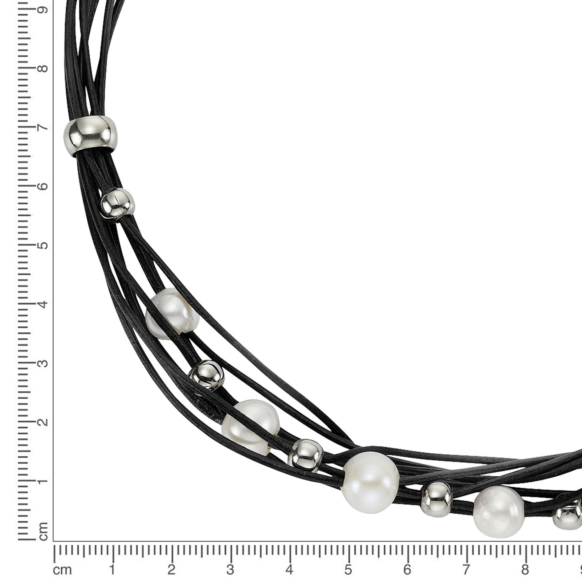 Zeeme und schwarz Collierkettchen Leder Stahlkugeln Perle