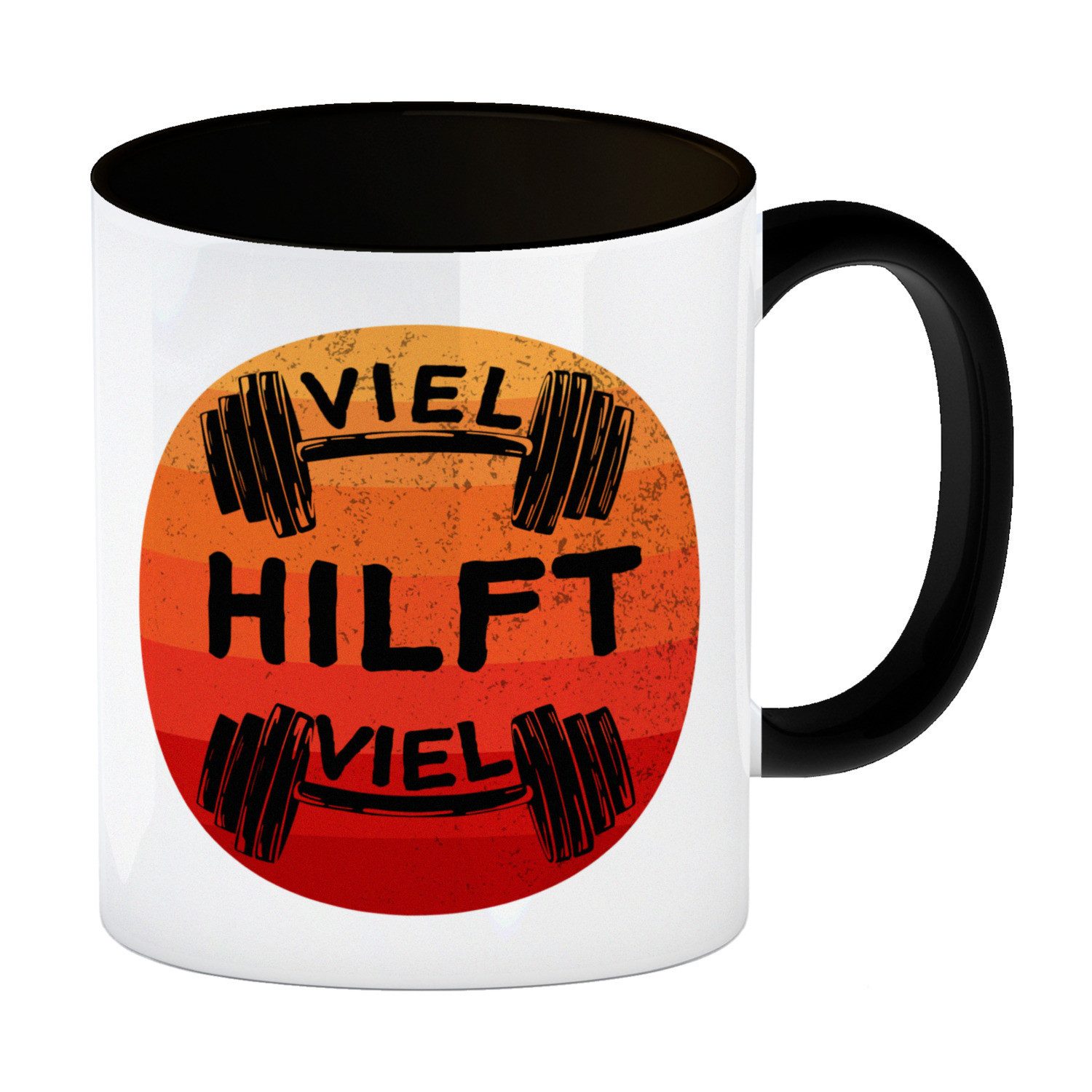 speecheese Tasse Viel hilft viel Fitness Kaffeebecher Schwarz für Sportler