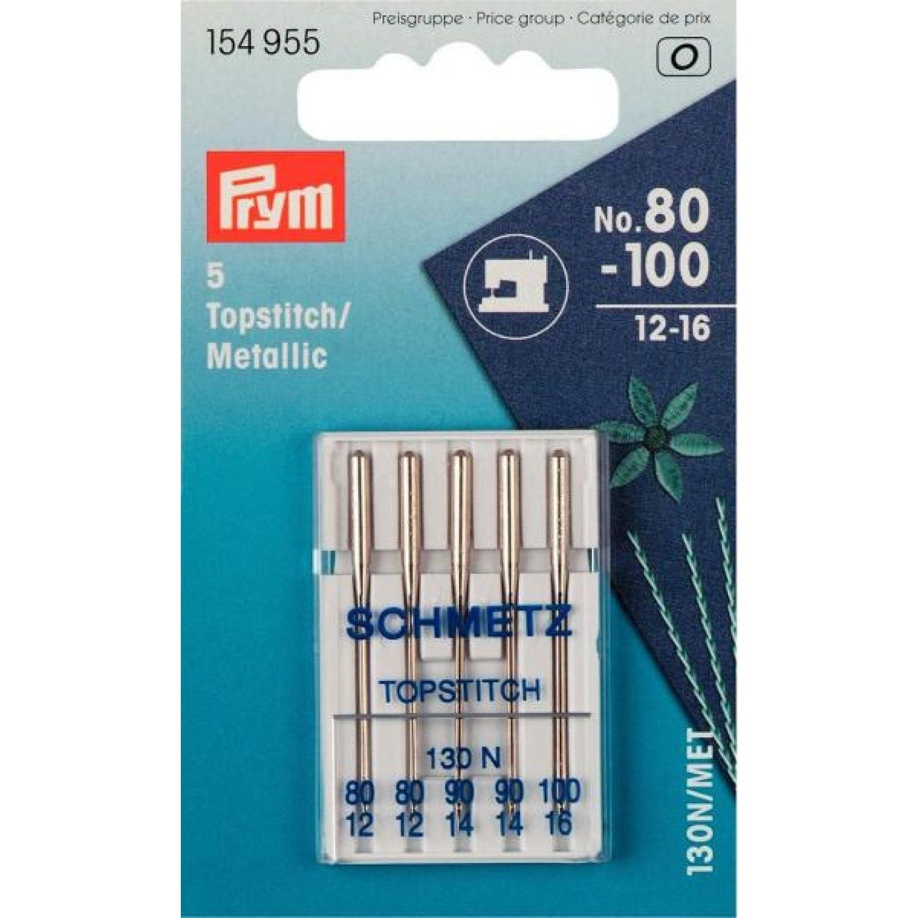 Prym Stricknadeln Nähmaschinennadeln Stärke 80-100 silberfarbig 5 St