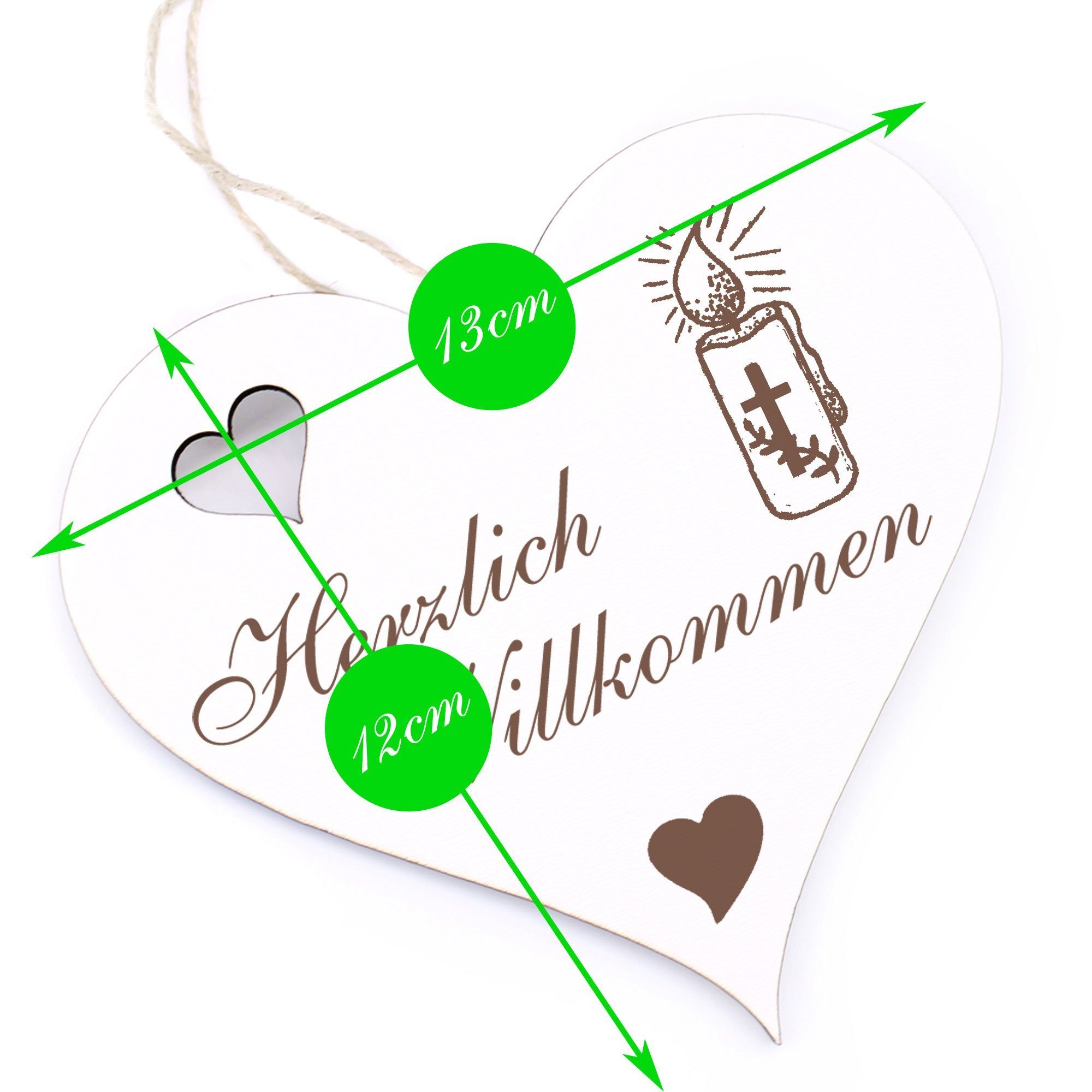 Dekolando Hängedekoration Herzlich Willkommen - Kreuz mit 13x12cm Kerze 