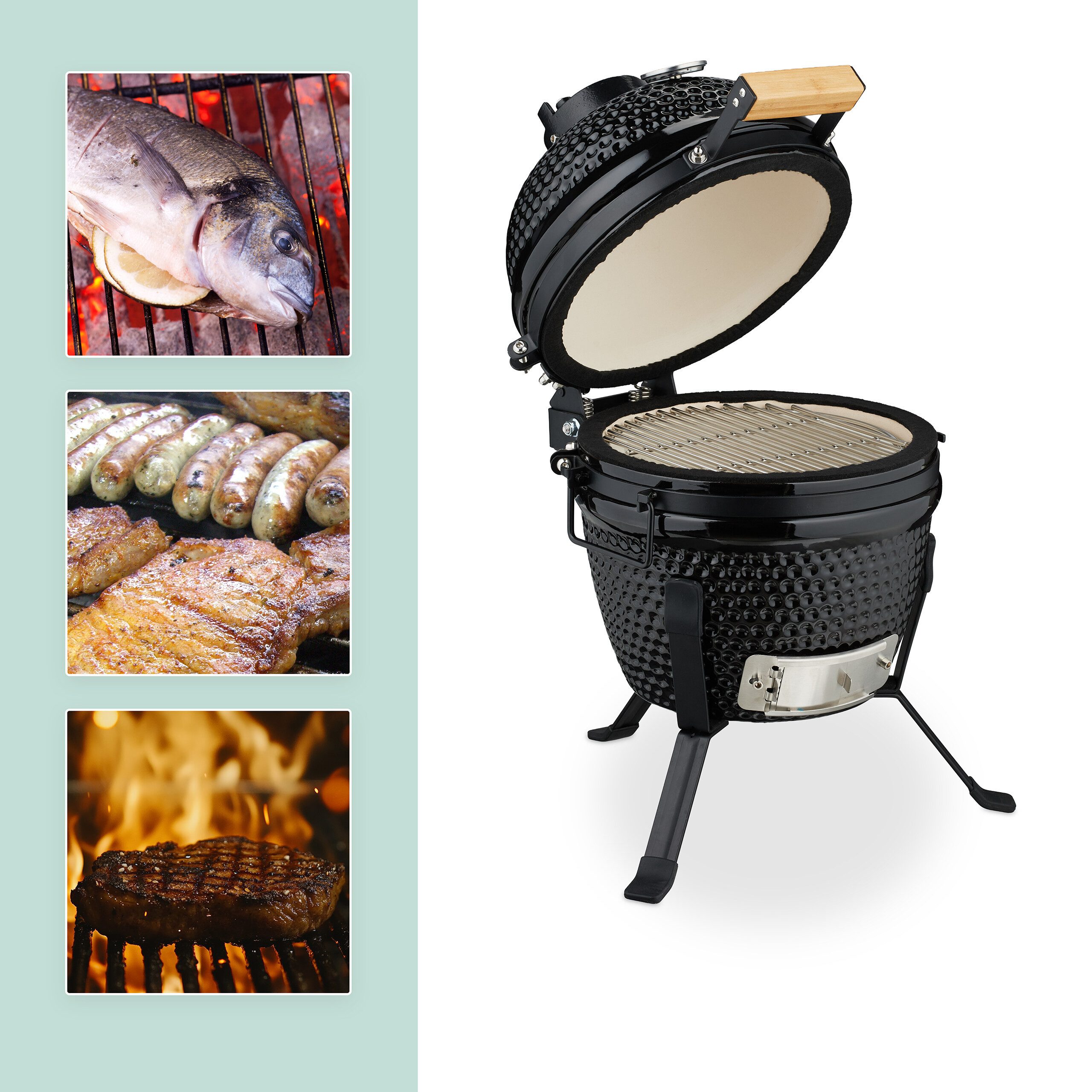 relaxdays Keramikgrill Kamado Grill aus Keramik, schwarz – Bild 5 von 5
