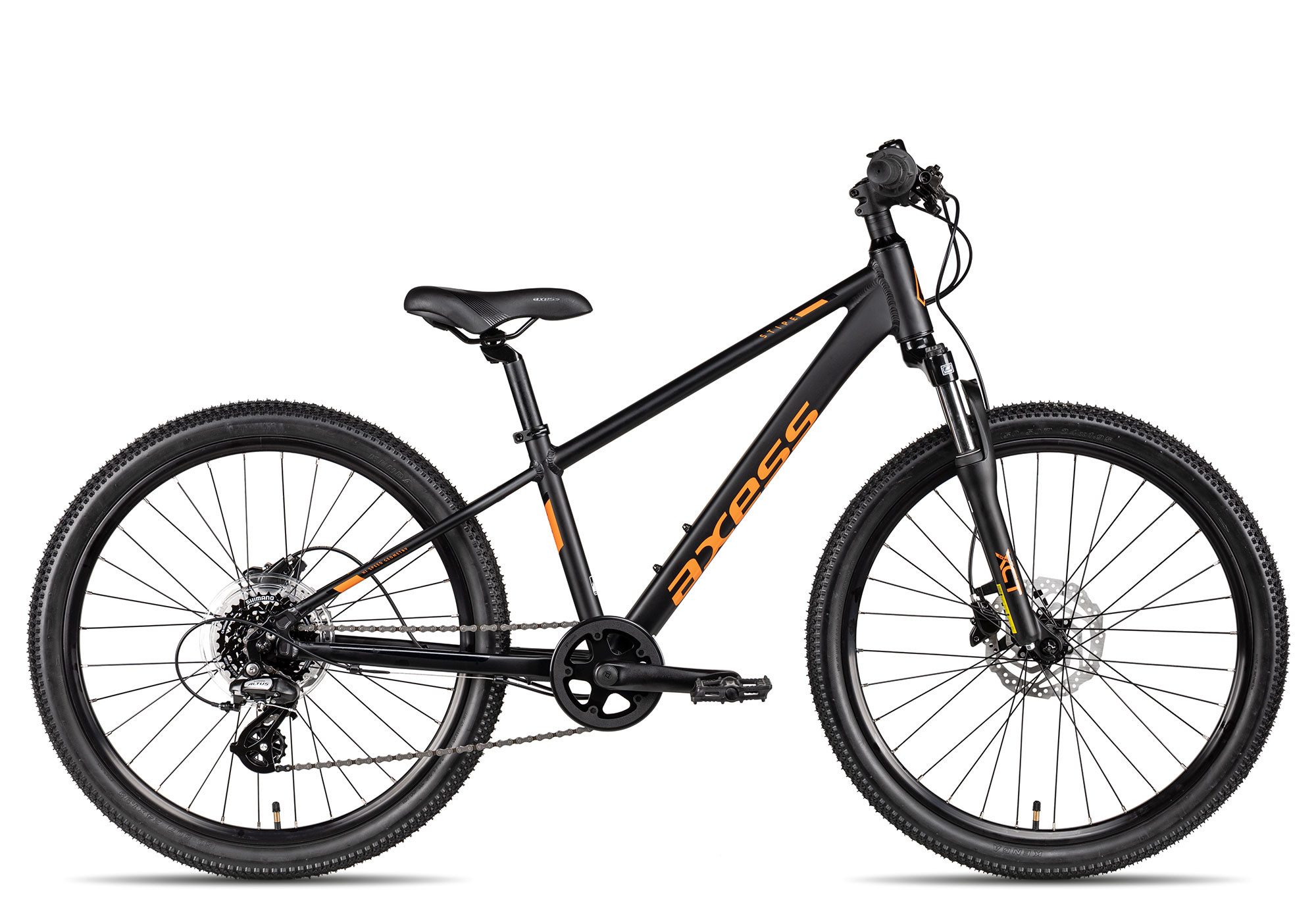 Axess Mountainbike Axess Stipe 24 Pro, 7 Gang Shimano Altus RD-M-310 Schaltwerk, Kettenschaltung, hydraulische Scheibenbremse schwarz/grau