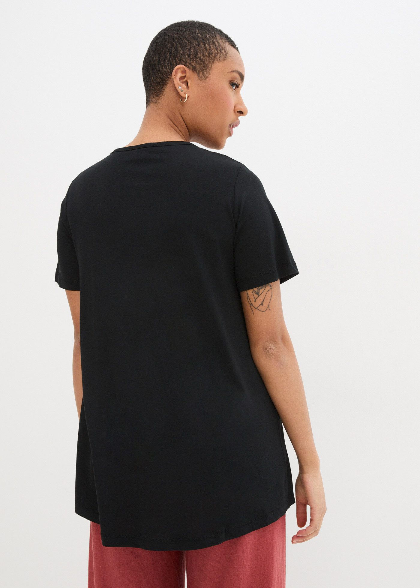 bonprix T-Shirt dezente A-Linie, Kurzarm, aus Baumwolle und Viskose