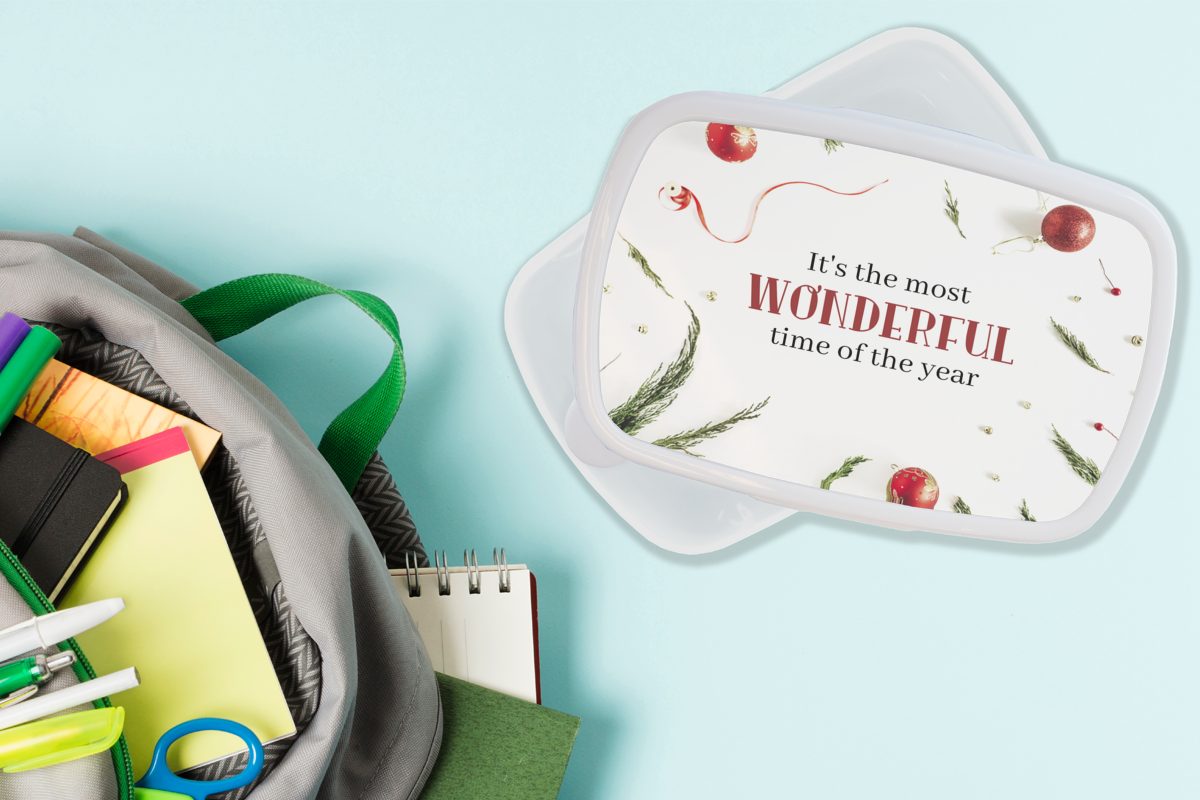 MuchoWow Lunchbox Winter Kunststoff, und Brotdose, Mädchen und - für Kinder weiß - (2-tlg), für Jungs Weihnachten Zitat, Brotbox Erwachsene