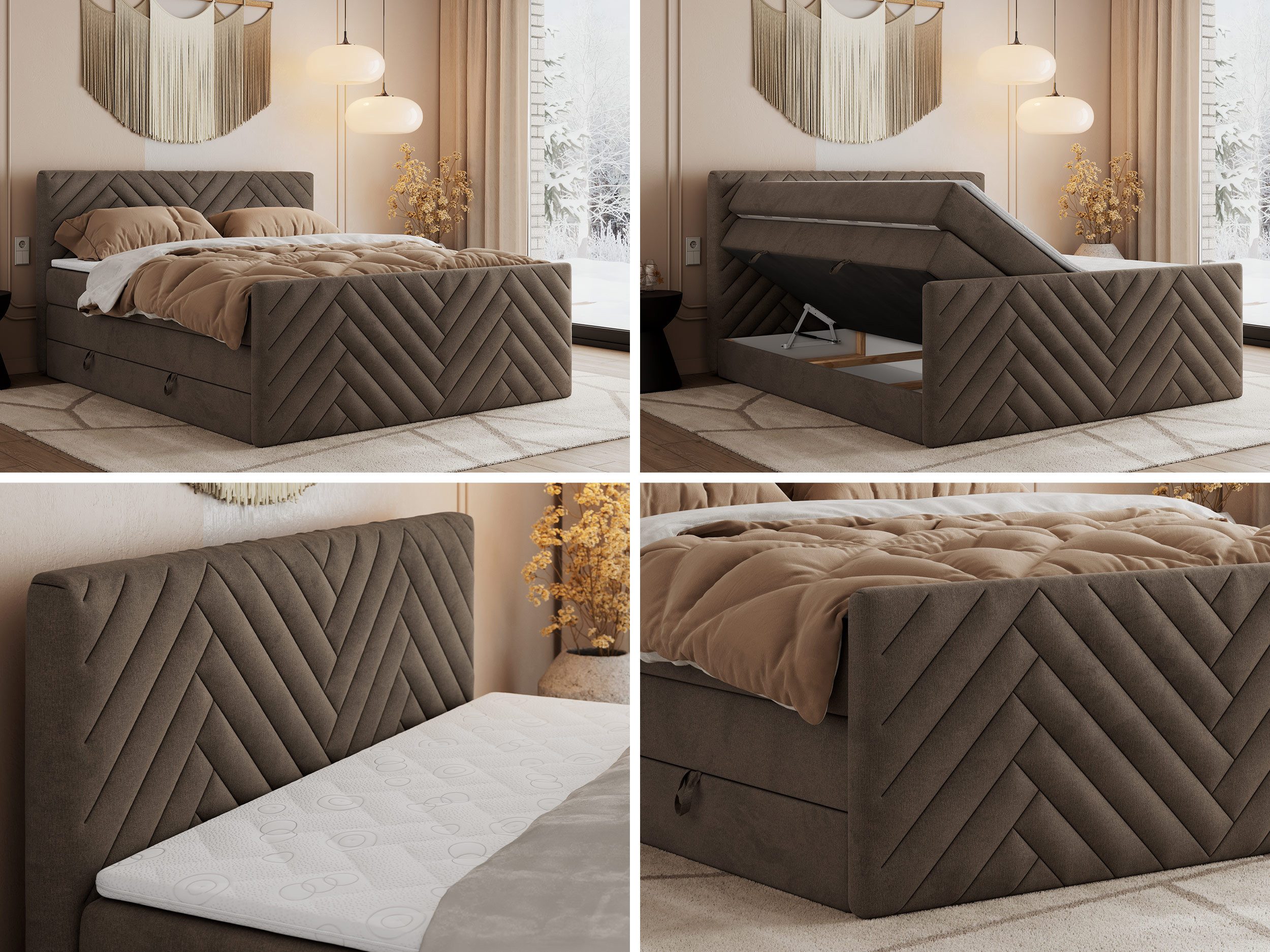 MKS MÖBEL Boxspringbett PARIS KING DUO (Packung, Set, Zwei Bettkästen, Topper T25/Visco, T30-Schaum), Boxspringbett, Fußteil, Doppelbett, Multipocket-Matratzen