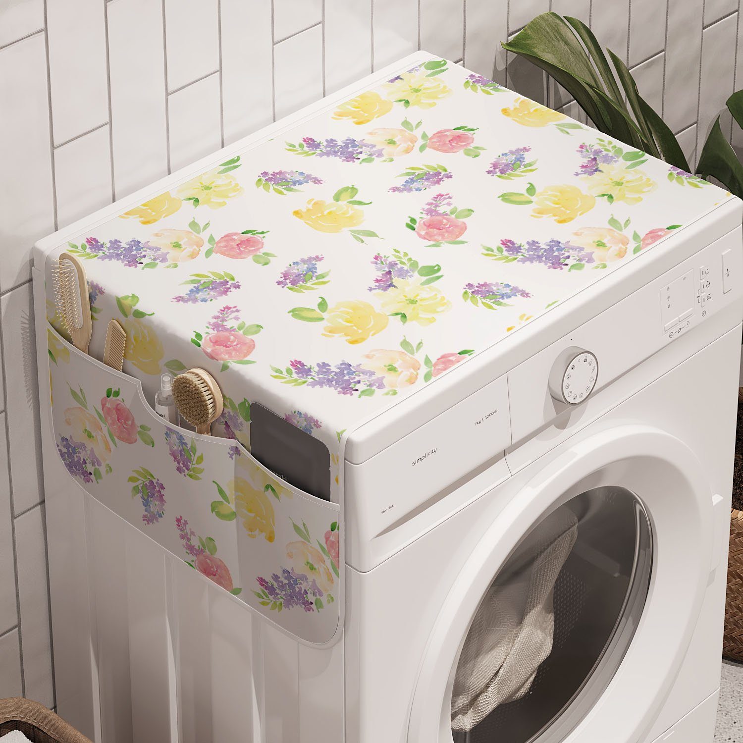Abakuhaus Badorganizer Anti-Rutsch-Stoffabdeckung für Waschmaschine und Trockner, Aquarell Aquarelle Floral Zeichnung
