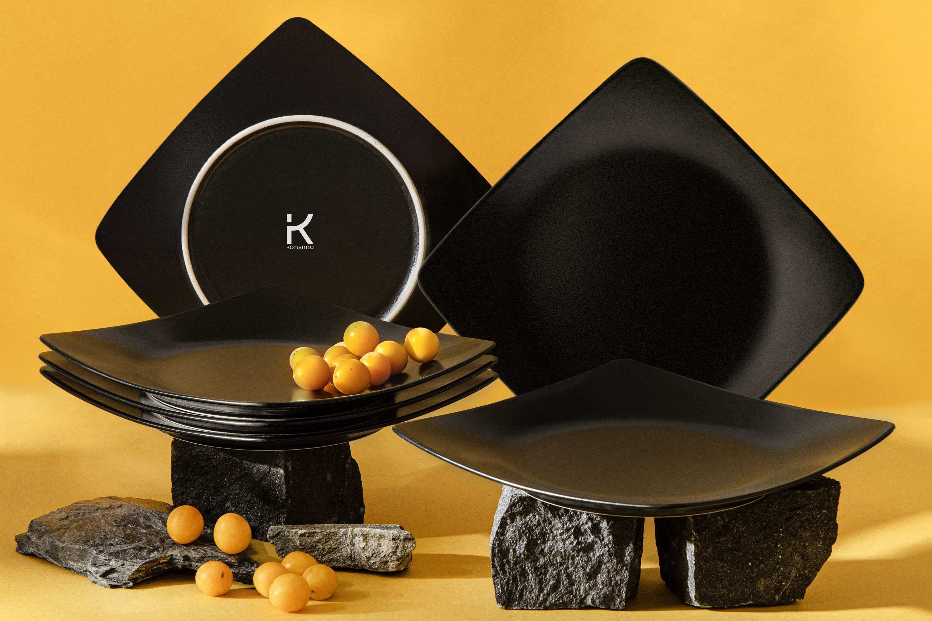 KONSIMO® Teller-Set EPIRI Geschirrset Speiseteller 6 Personen, hergestellt in der EU (6-tlg), 6 Personen, Keramik, quadratisch, Spulmachinen- und Mikrowellengeeignet