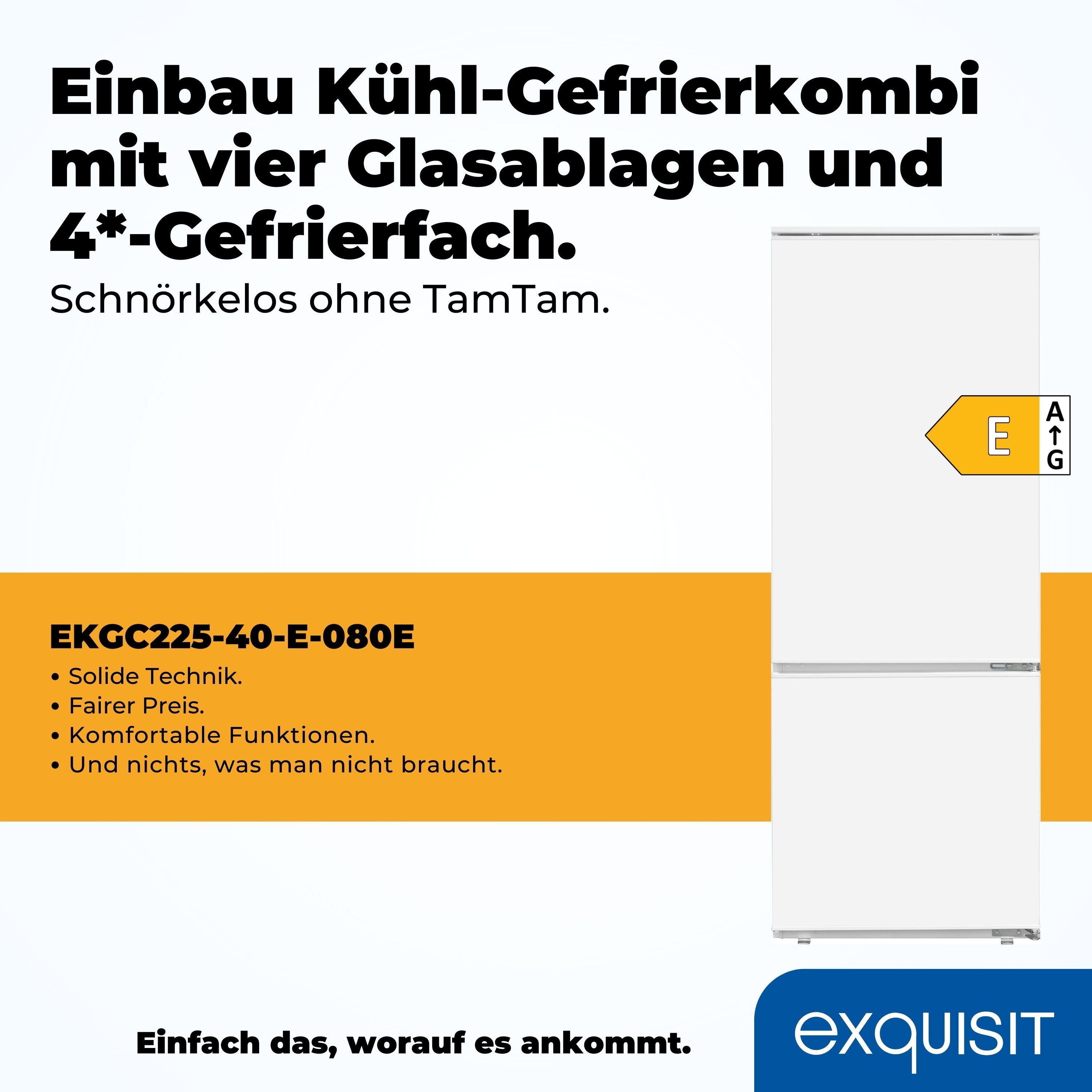 exquisit Einbaukühlgefrierkombination EKGC225-40-E-080E, 144,5 cm hoch, 54 cm breit, Schlepptür-Montage: Gerätetür wird mit der Schranktür mitgeschleppt – Bild 5 von 5