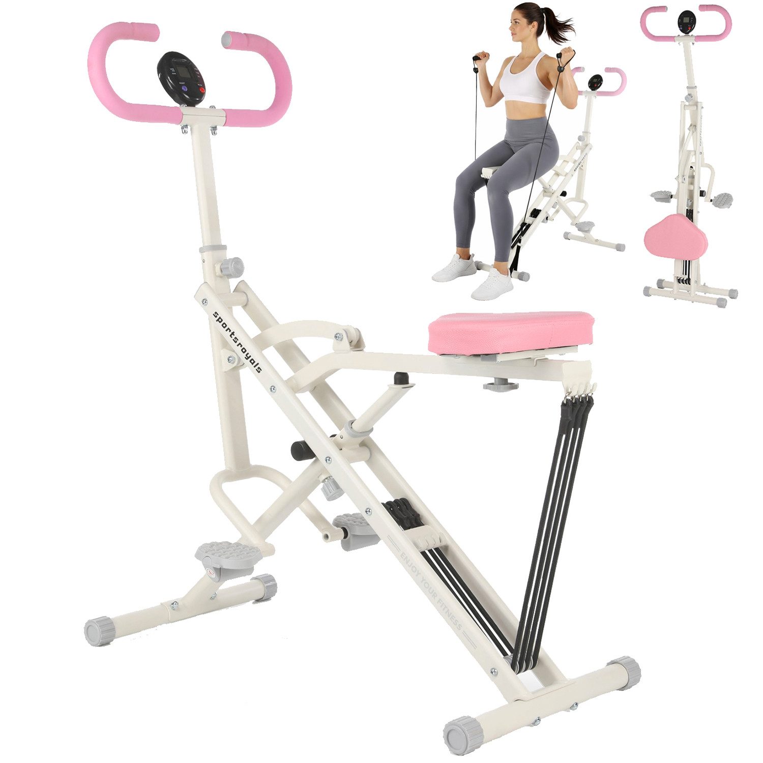 kehot Bauchtrainer Faltbarer Bauchtrainer für Ganzkörpertraining Zuhause (Abdominal Trainer mit Widerstandsbändern für Core & Rücken, Stabile Metallkonstruktion, belastbar bis 120 kg), Kompakter Heimtrainer mit Trainingscomputer