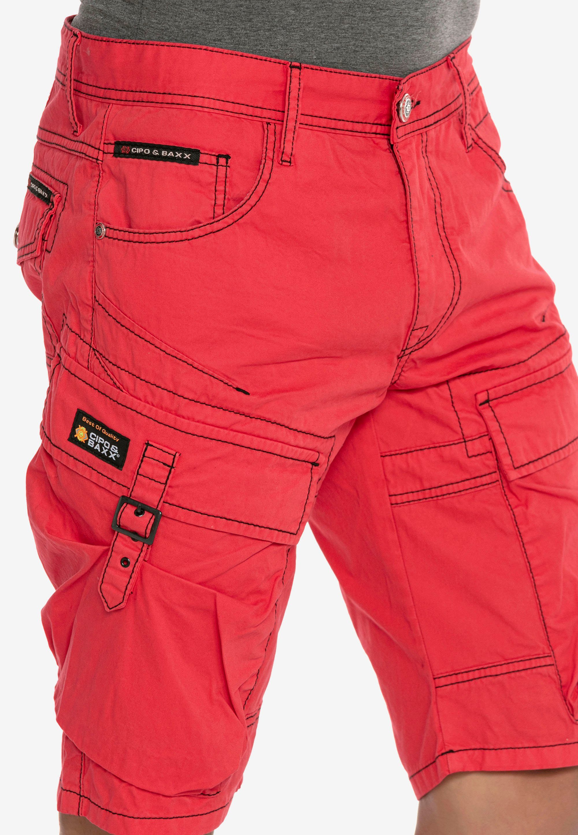 Cipo & Baxx Shorts mit Cargotaschen rot coolen