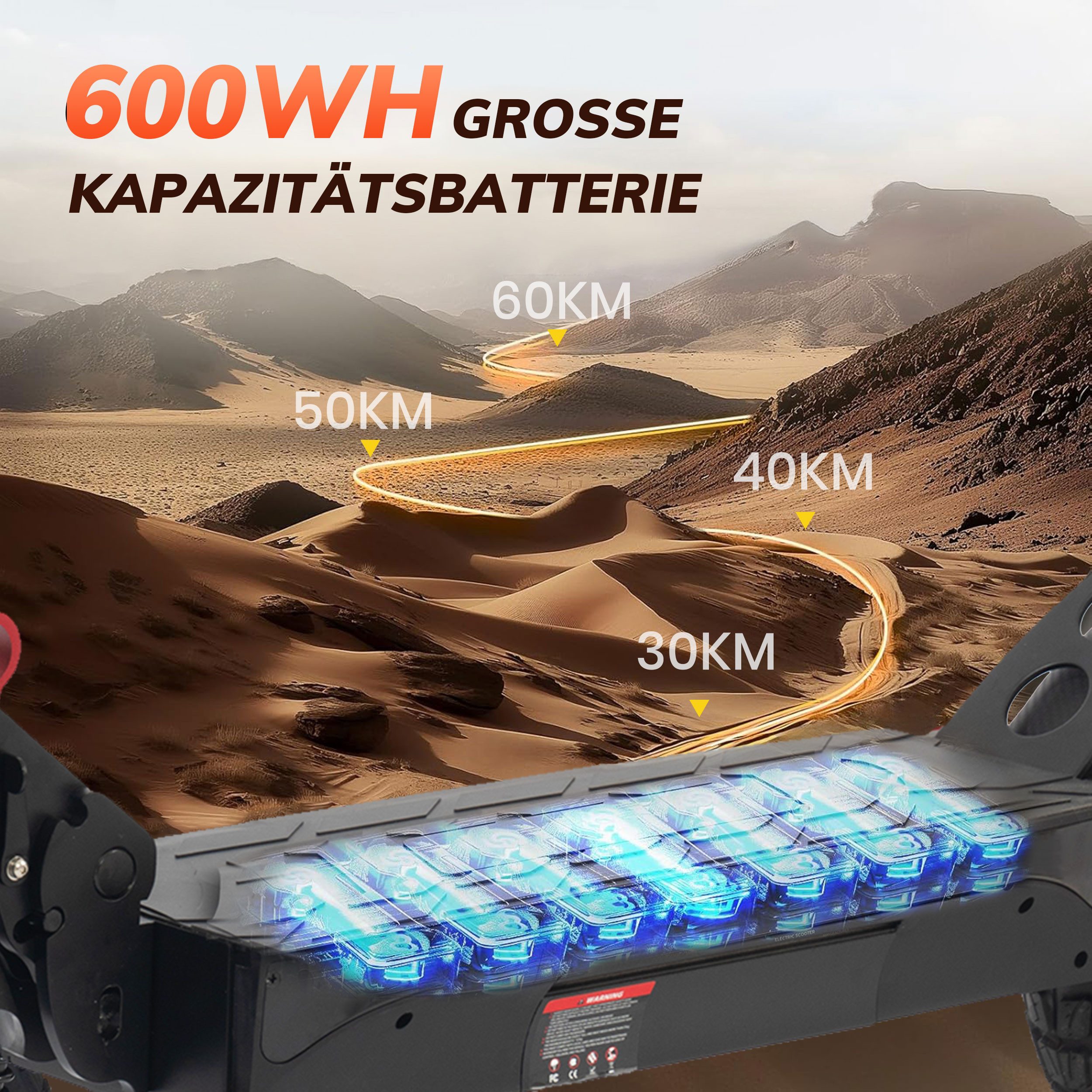 Leawin 10-inch electric scooter with road approval (ABE), foldable, max. 60km range, 500W, 20km/h (with turn signals, 20% incline capability, 10-inch off-road tires), 48V 600Wh, e-scooter, dual shock absorbers, off-road